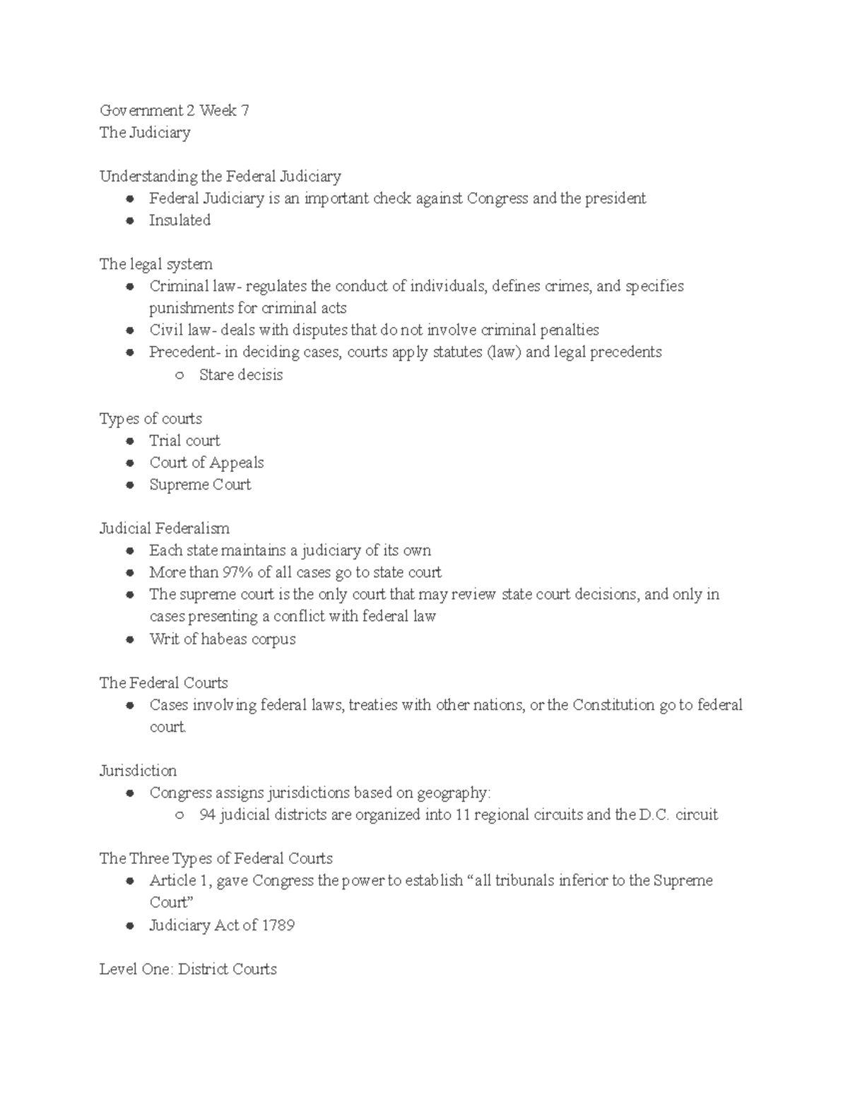 Government 2 Week 7/8 Government 2 Week 7 The Judiciary Understanding
