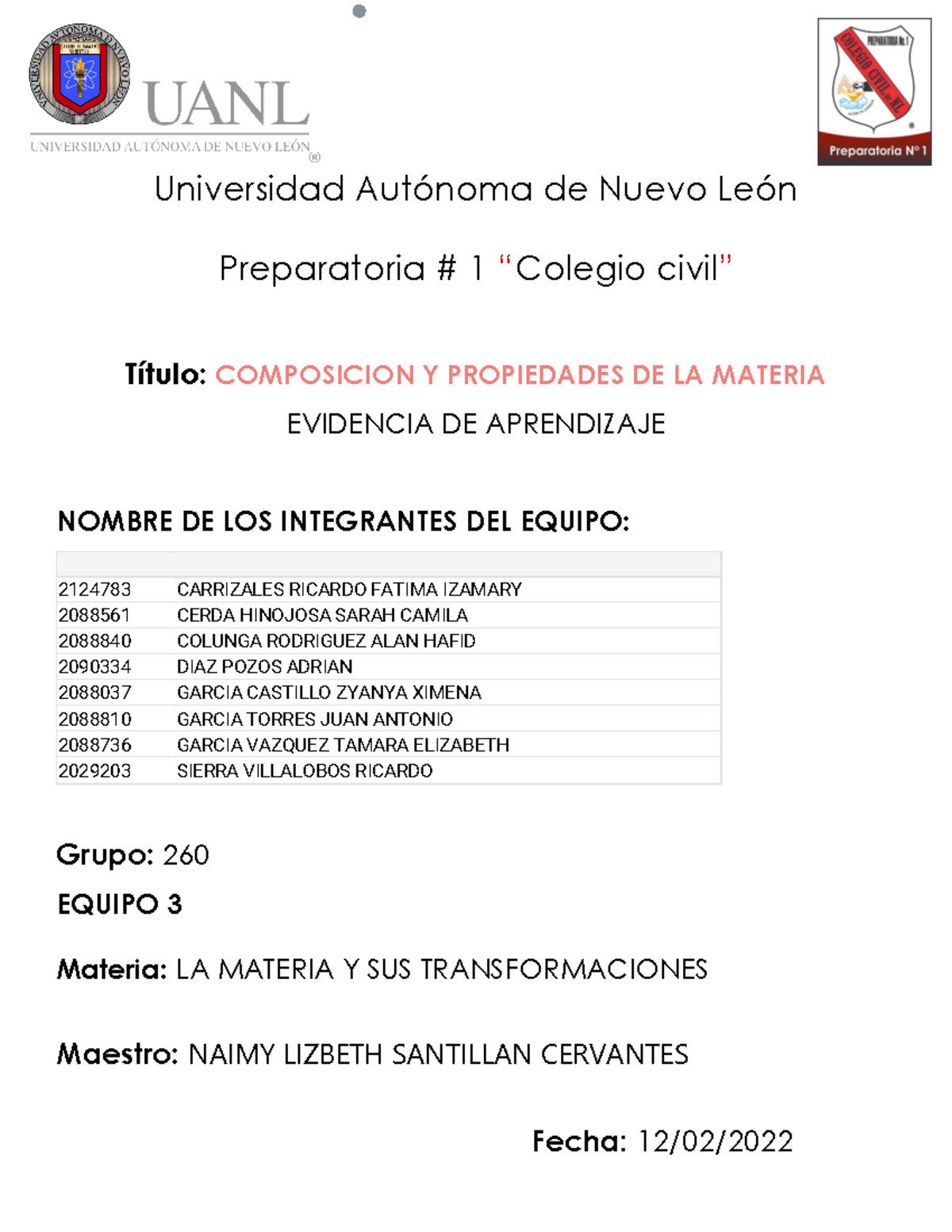 Equipo 2 EVIDENCIA DE APRENDIZAJE ETAPA 1 LA MATERIA Y SUS ...