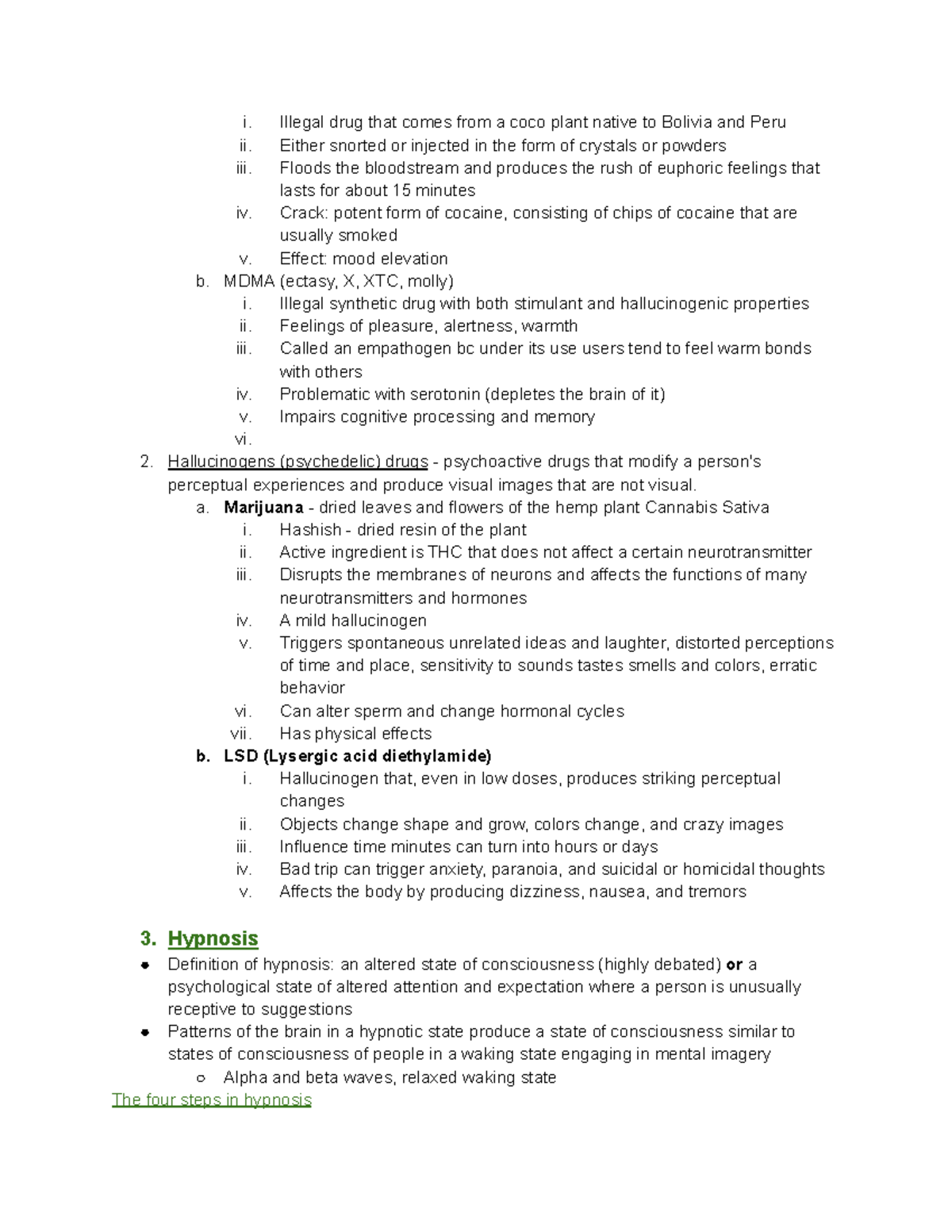 Chapter 4 Psychology - Conciousness (page 5) - i. Illegal drug that ...