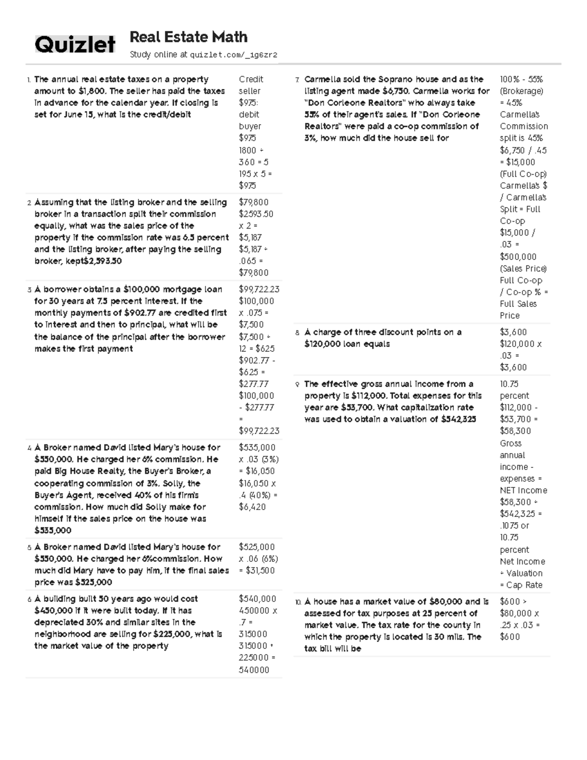 4 Math Formulas 1 annual real estate taxes on a property amount to