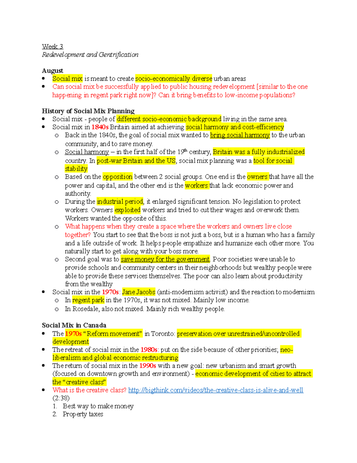 Week 3 - Lecture notes 3 - Week 3 Redevelopment and Gentrification ...