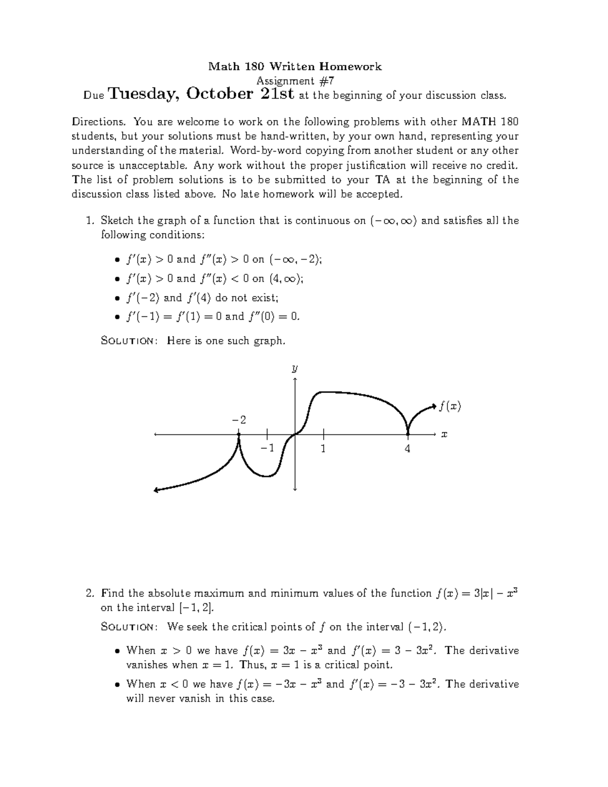 Math 180 Written Homework Solutions 7 Math 180 Calculus I