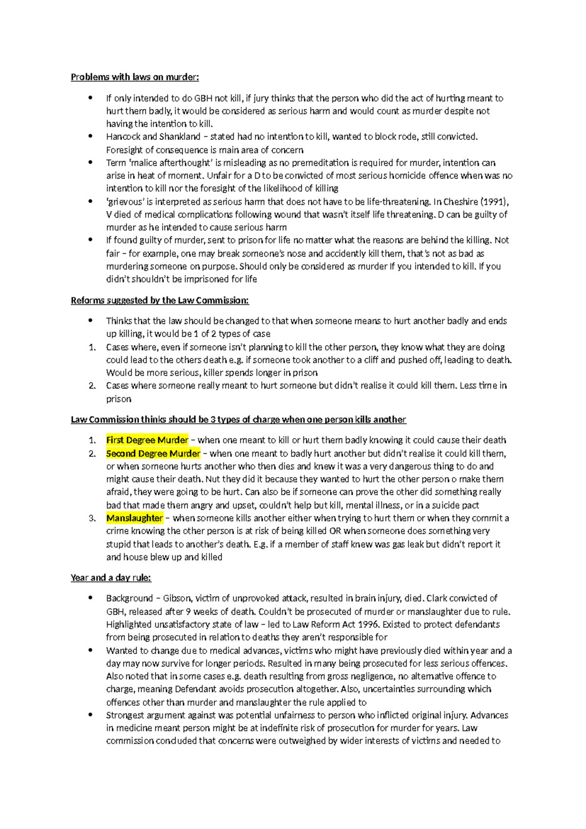 Reforms and problems with murder - Problems with laws on murder: If ...