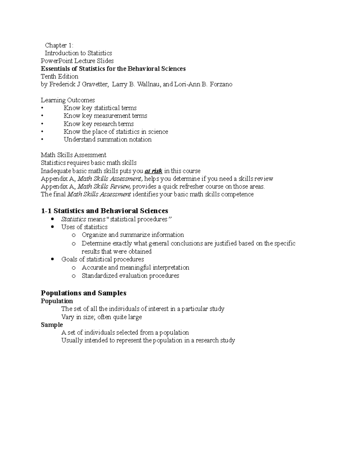 PSYC 2300- CH 1 Notes - INTRO TO STATISTICS - Chapter 1: Introduction ...