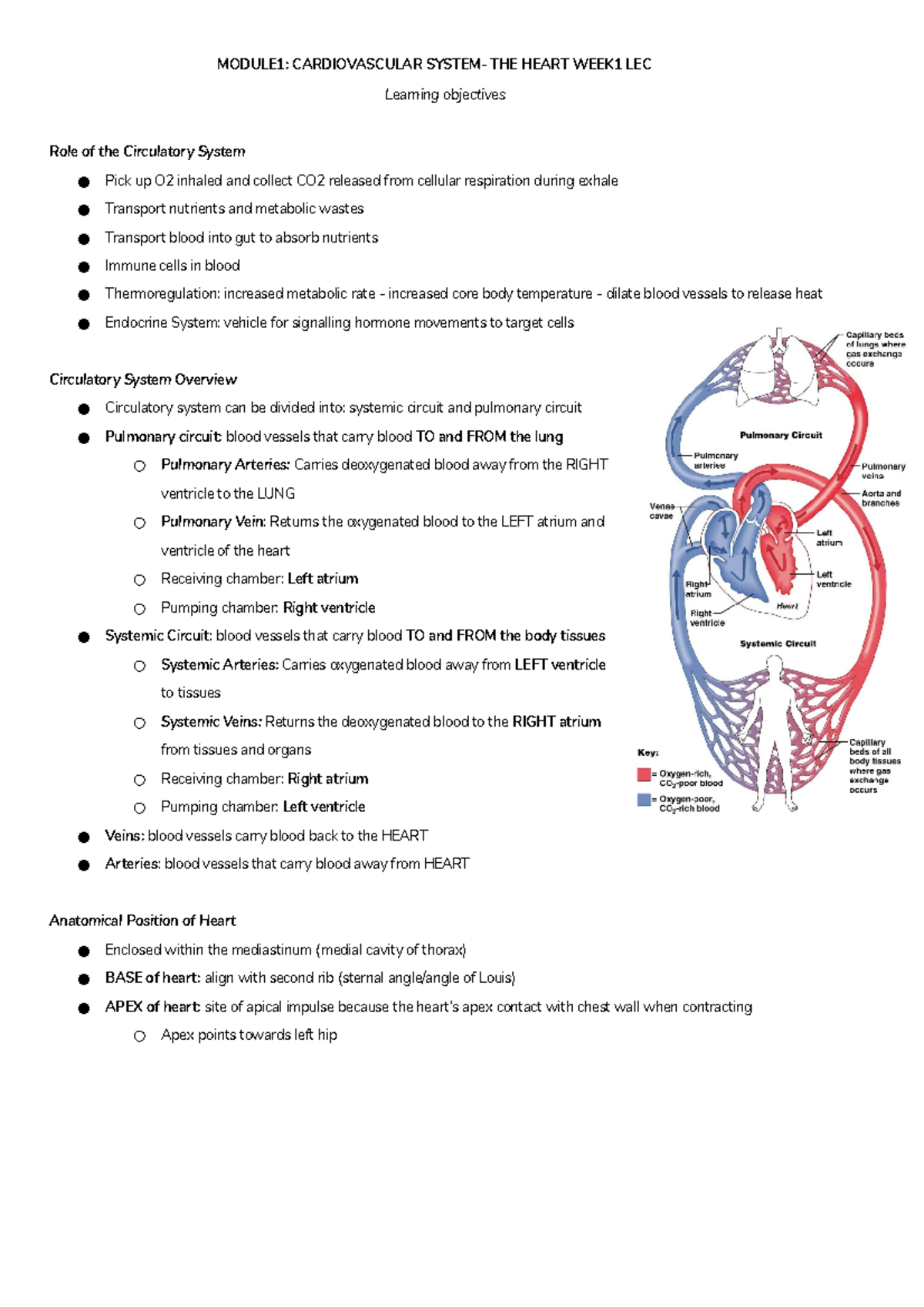 Module 1 The Heart - MODULE1: CARDIOVASCULAR SYSTEM- THE HEART WEEK1 ...