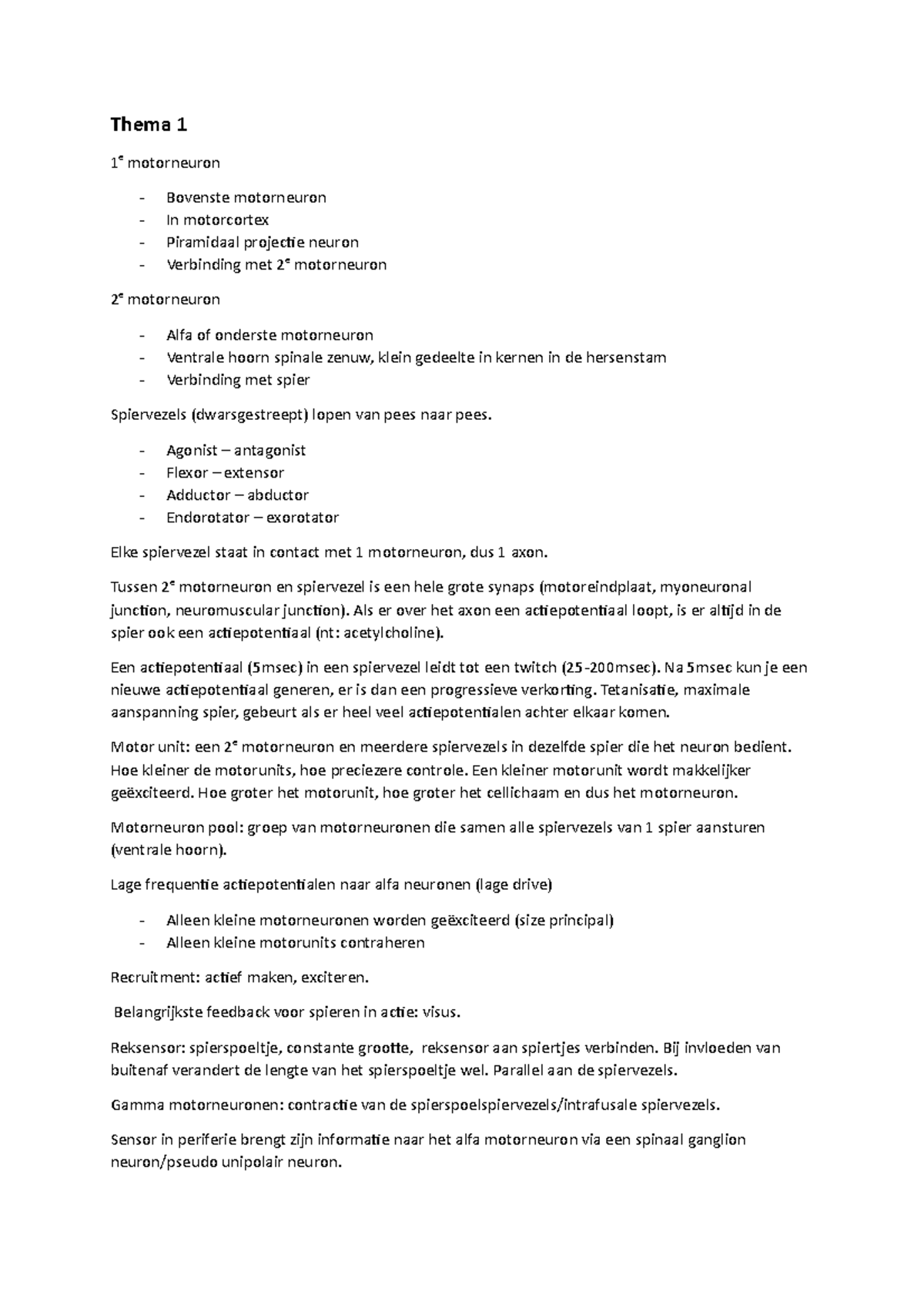 Samenvatting Hoorcollege Alle Thema 1 1 E Motorneuron Bovenste 