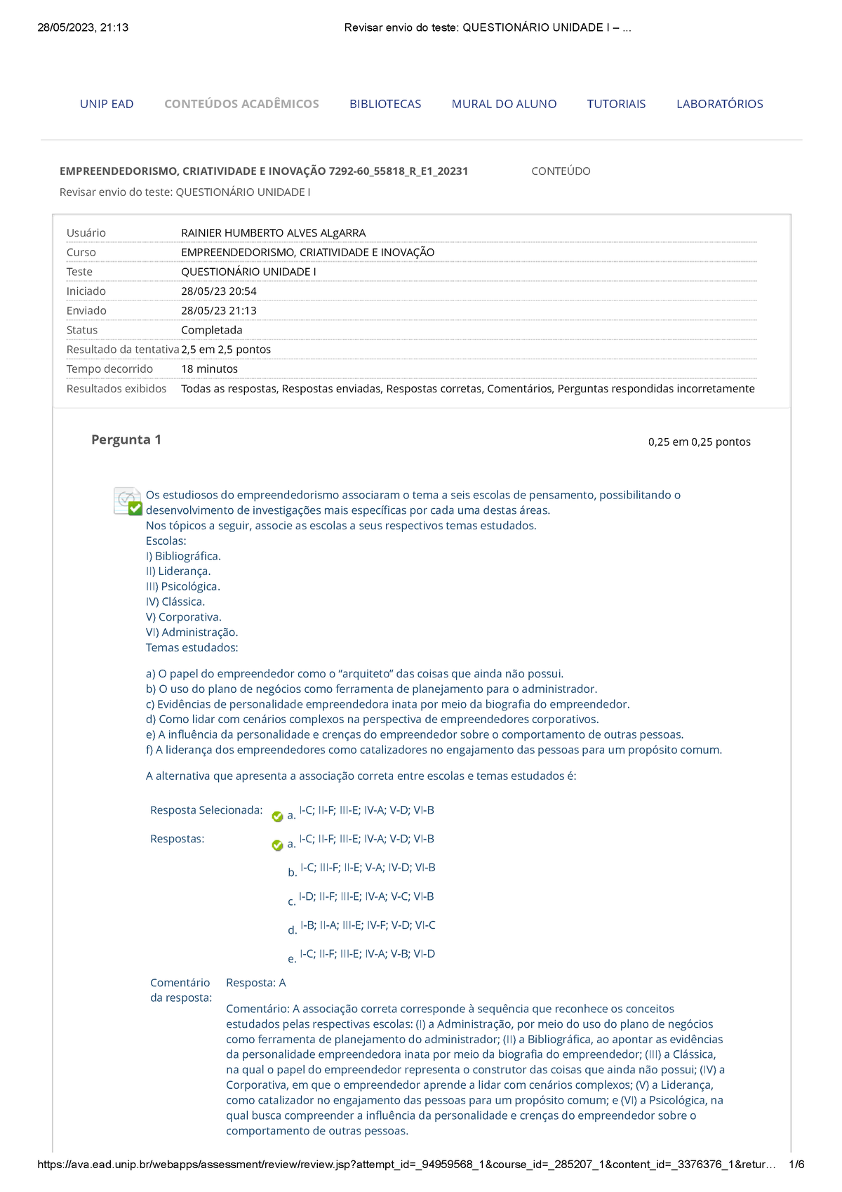 Teste Questionário Unidade I – Empreendedorismo - Criatividade E ...