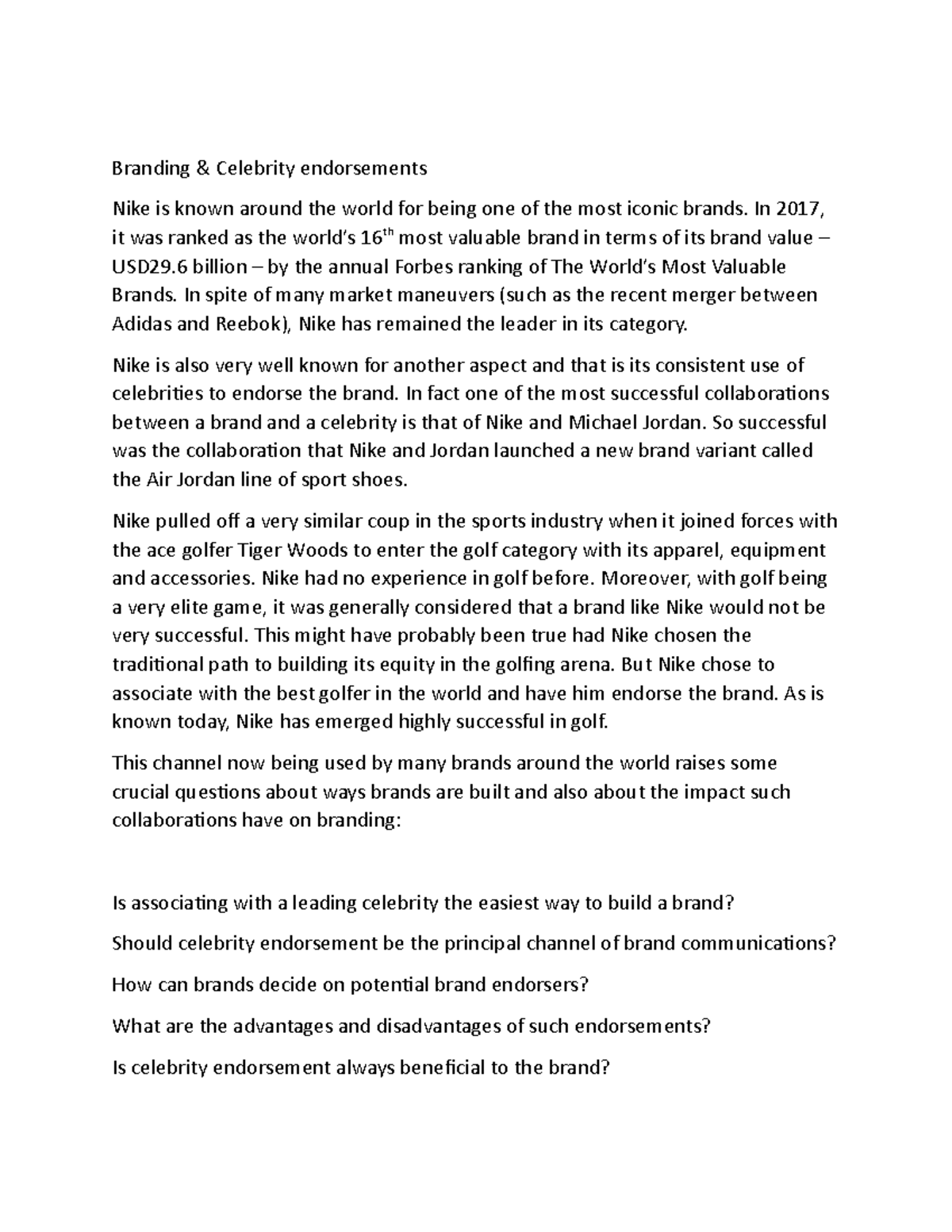 Celebrity endorsements Branding & Celebrity endorsements Nike is