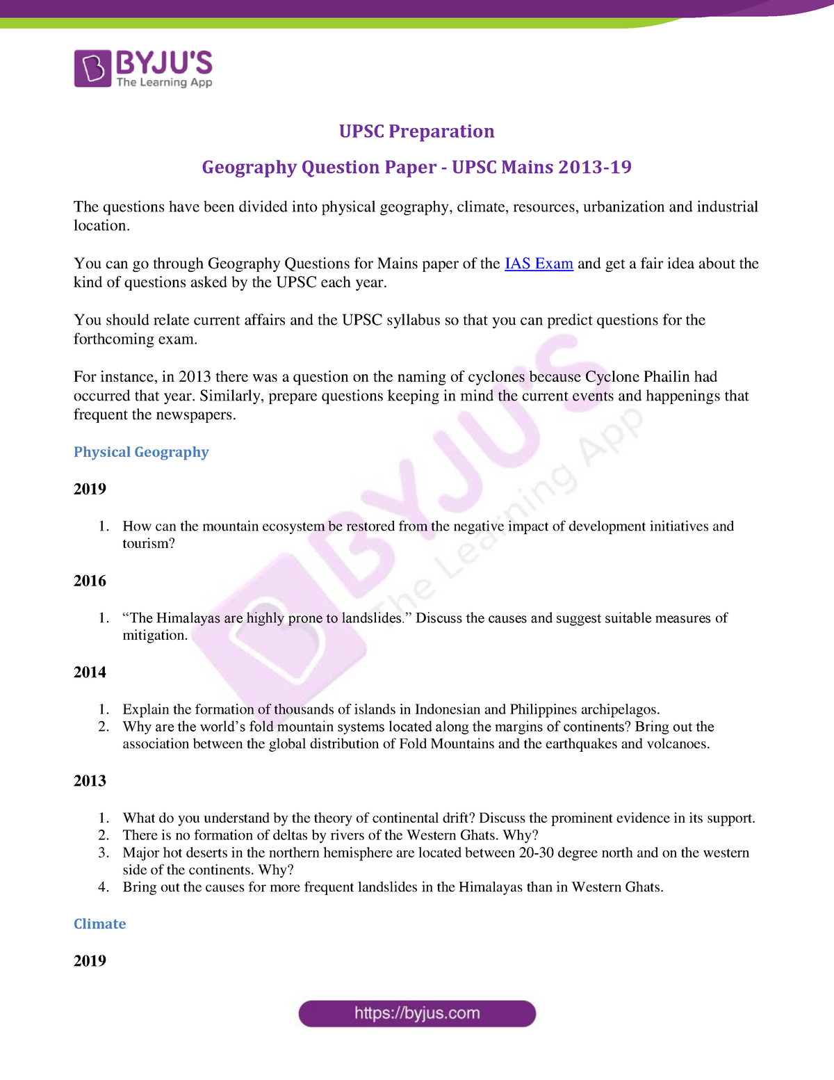 Geography Questions Of Upsc Mains Previous Year Upsc Preparation Geography Question Paper 2703