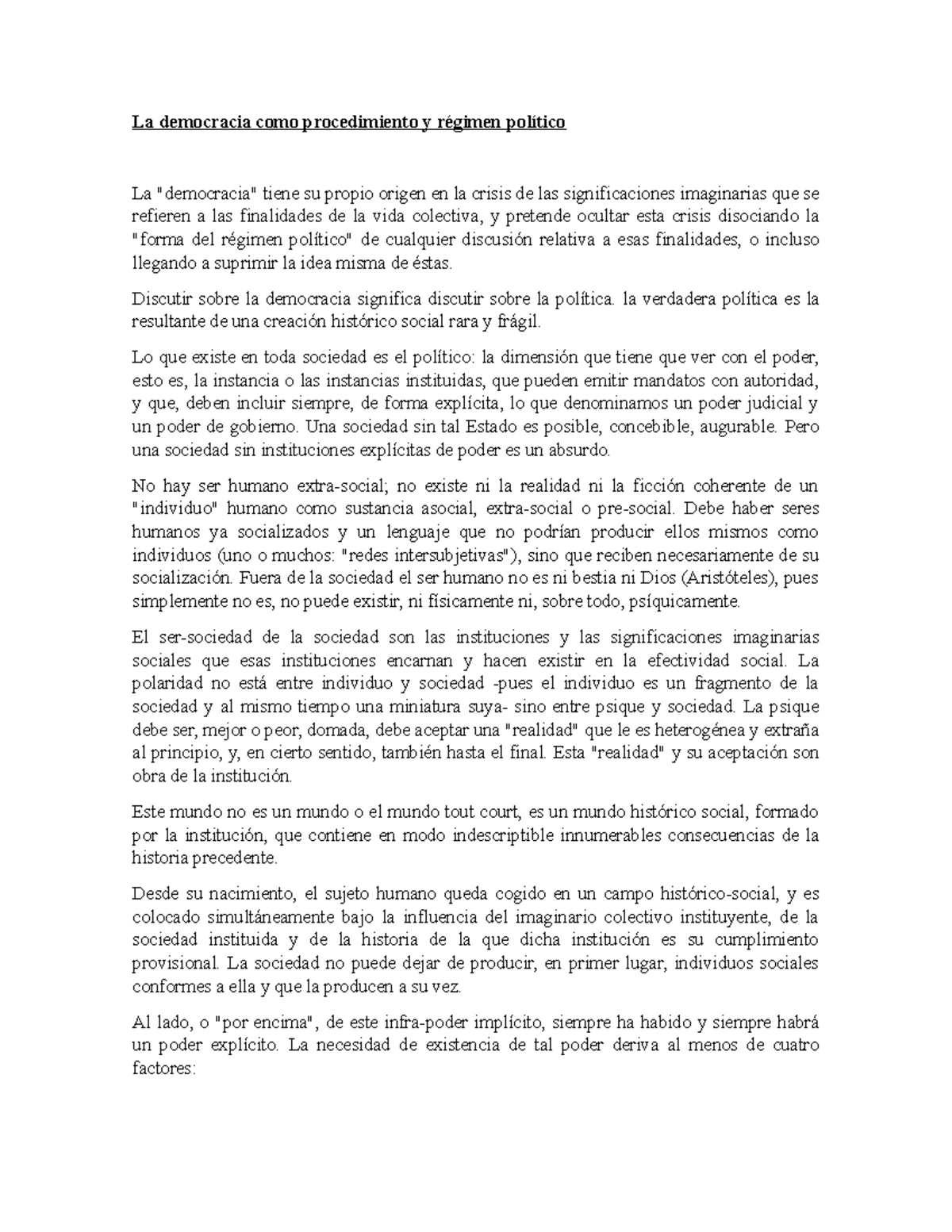 Apuntes Textos Democracia La Democracia Como Procedimiento Y R gimen