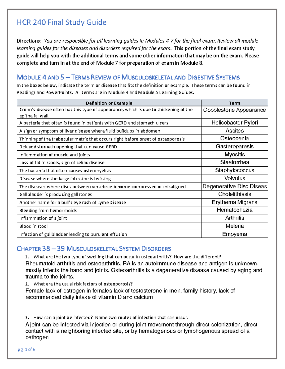 HCR 240 Module 7 Final Exam Study Guide - Directions: You Are ...