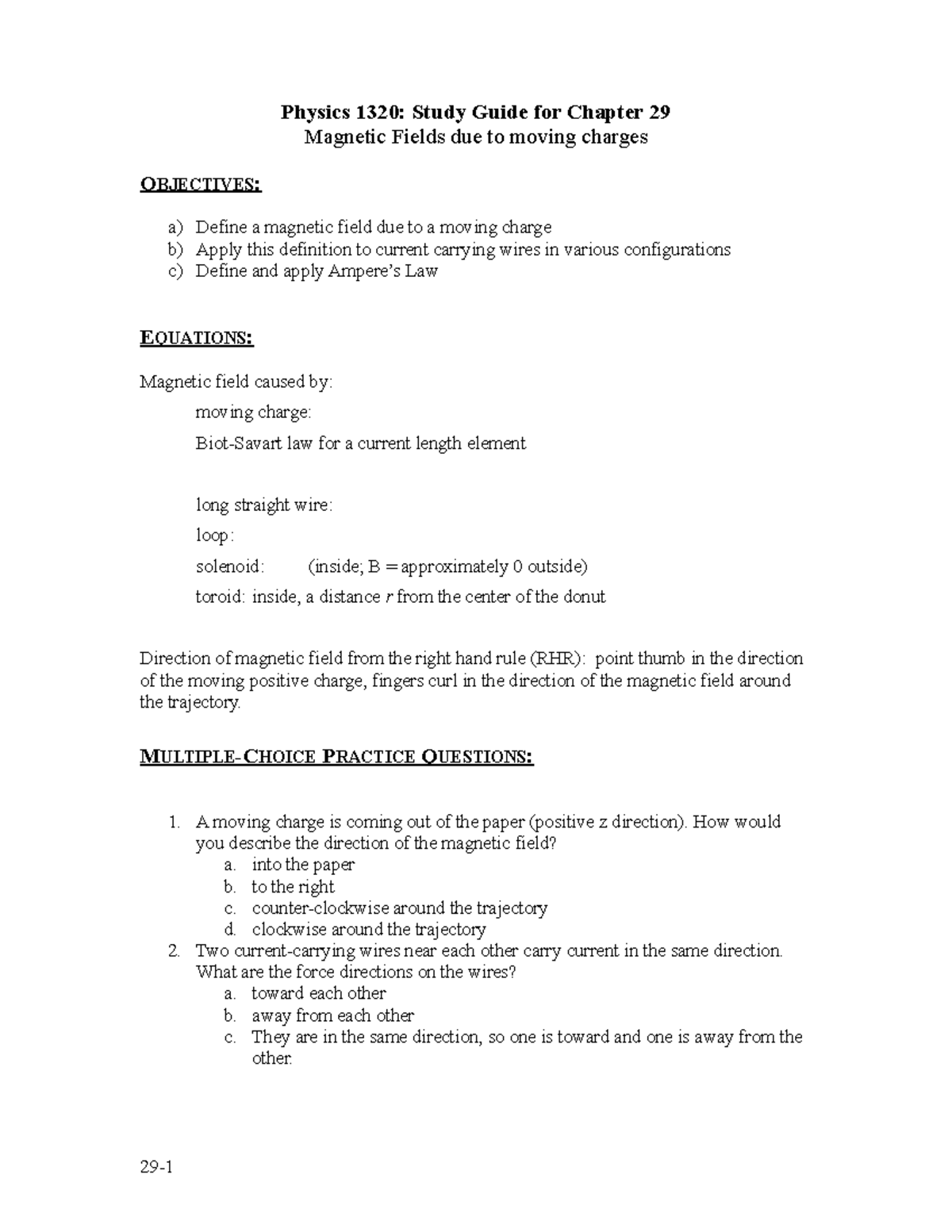 SG Ch 29 B due to q - Study Guide from Chapter 29 Magnetic forces due ...