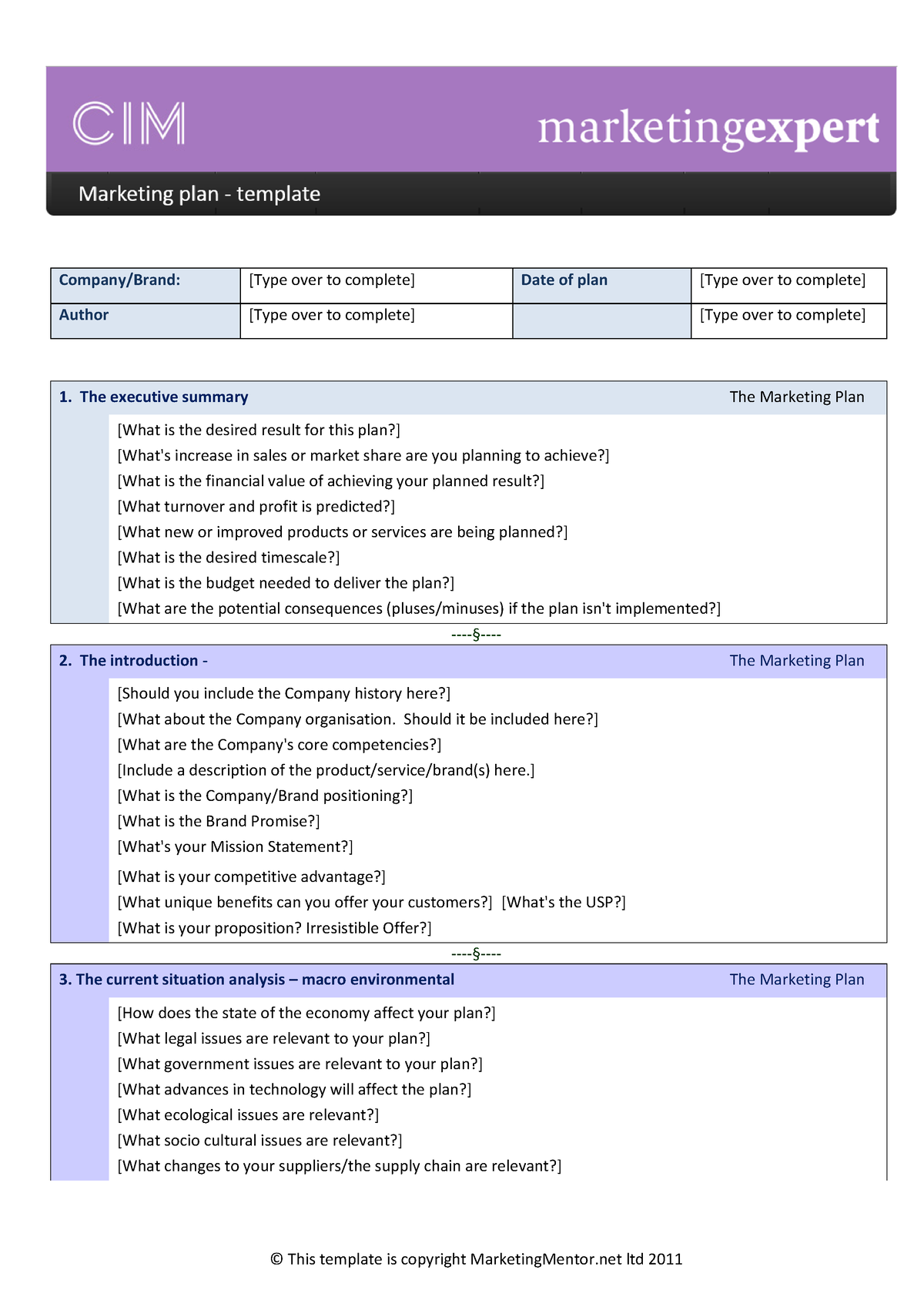 Marketing Plan Template CIM - © This template is copyright ...