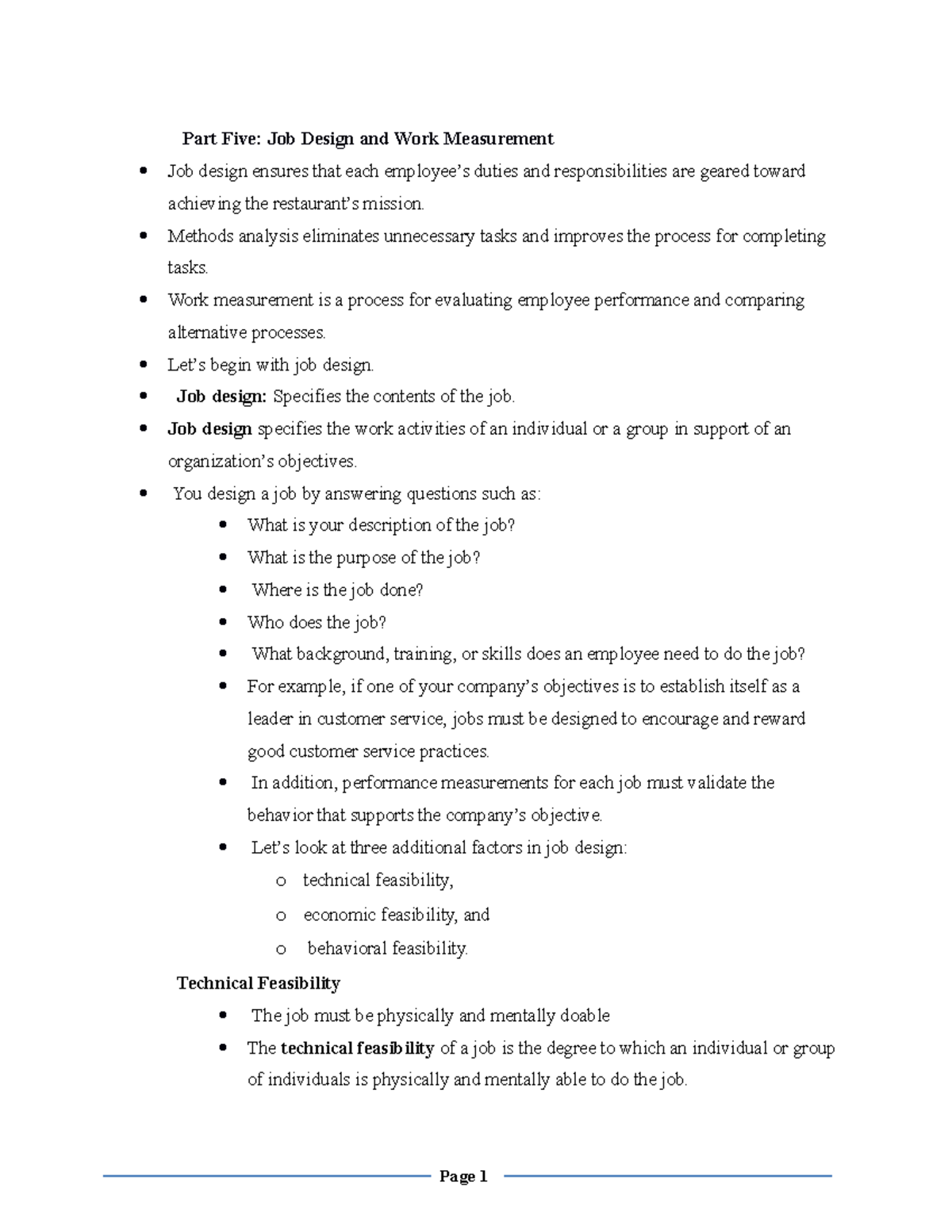 Chapter 3 Part 5 - student - Part Five: Job Design and Work Measurement ...