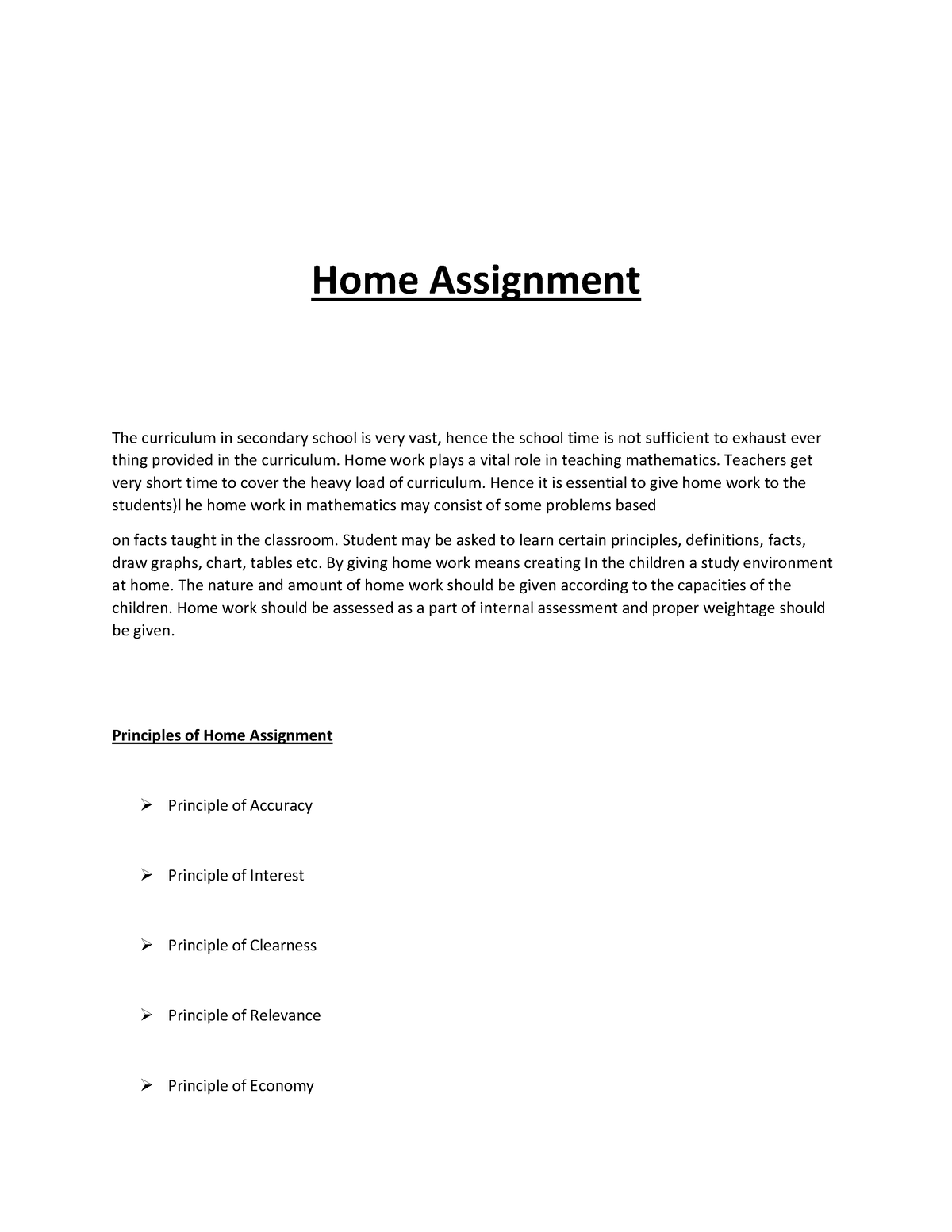 home assignment subject