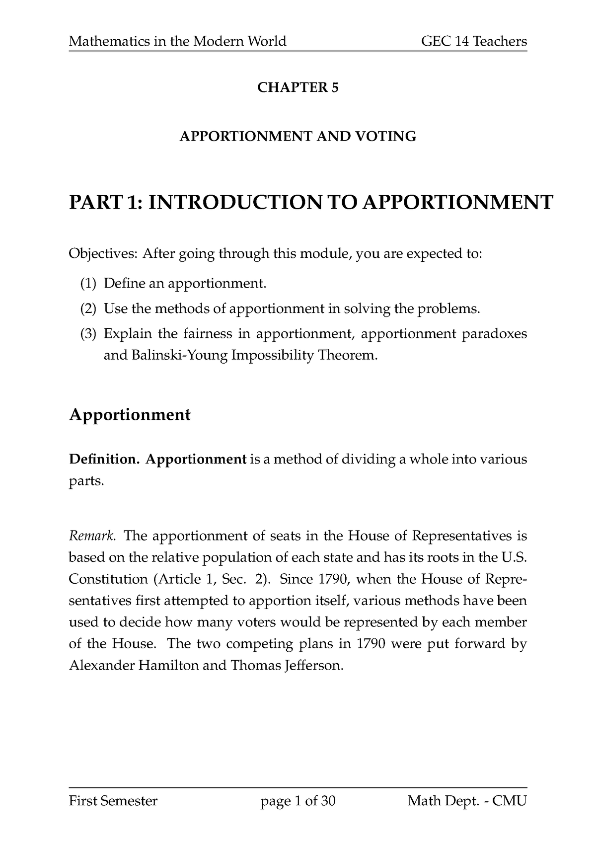 5 Apportionment - Notes - CHAPTER 5 APPORTIONMENT AND VOTING PART 1 ...