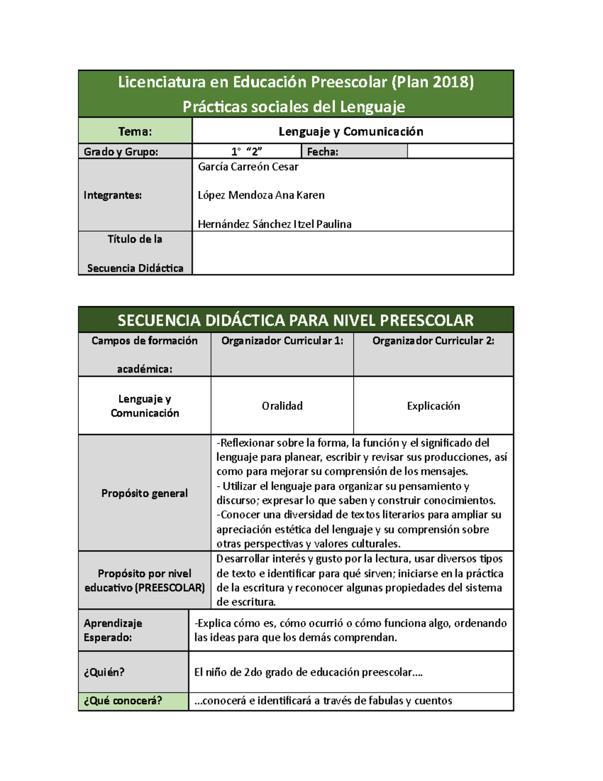 Planificación Semanal para - Licenciatura en Educación Preescolar (Plan  2018) Prácticas sociales del - Studocu