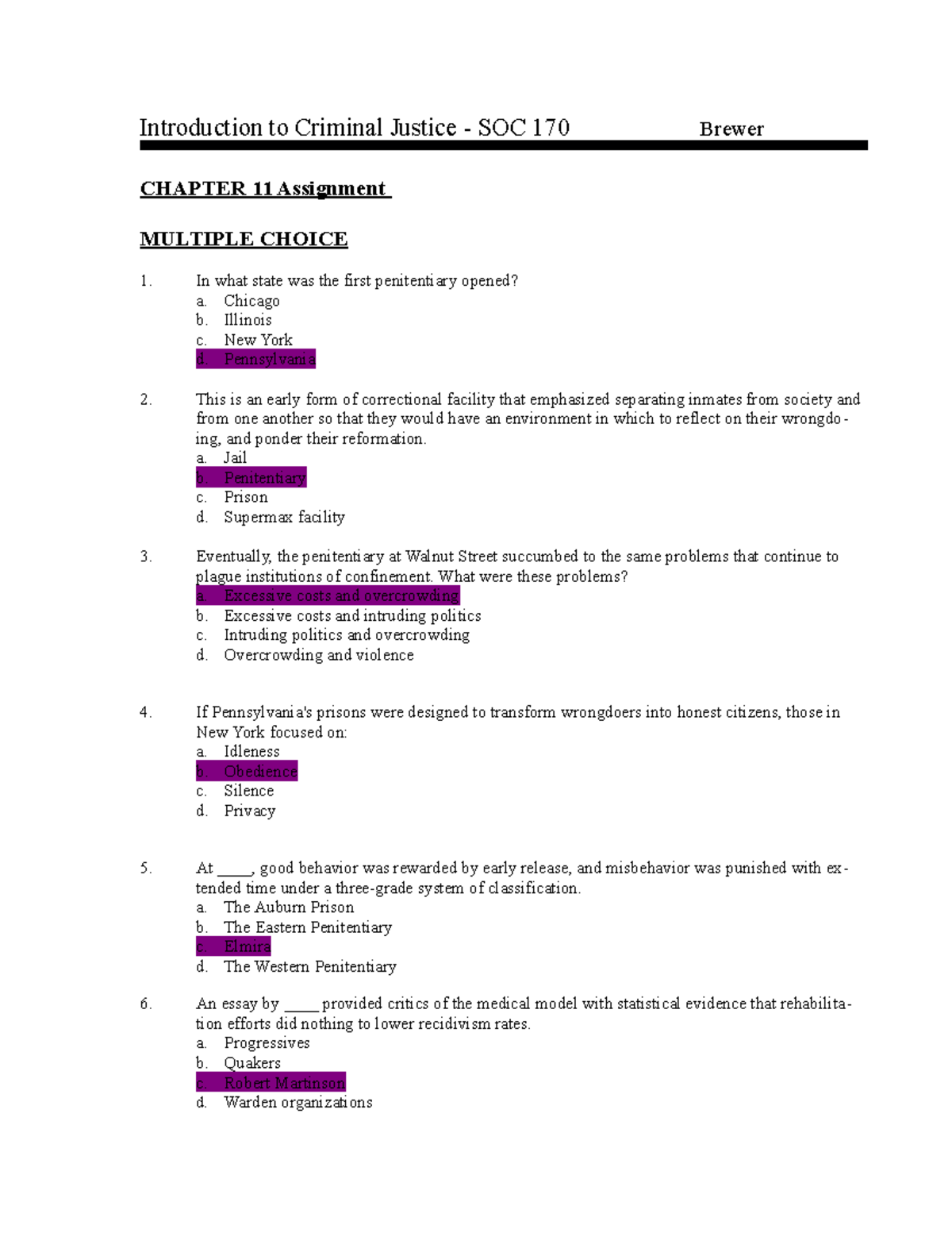 CJ Chapter 11 - Multiple Choice Answers Received 100 Percent ...