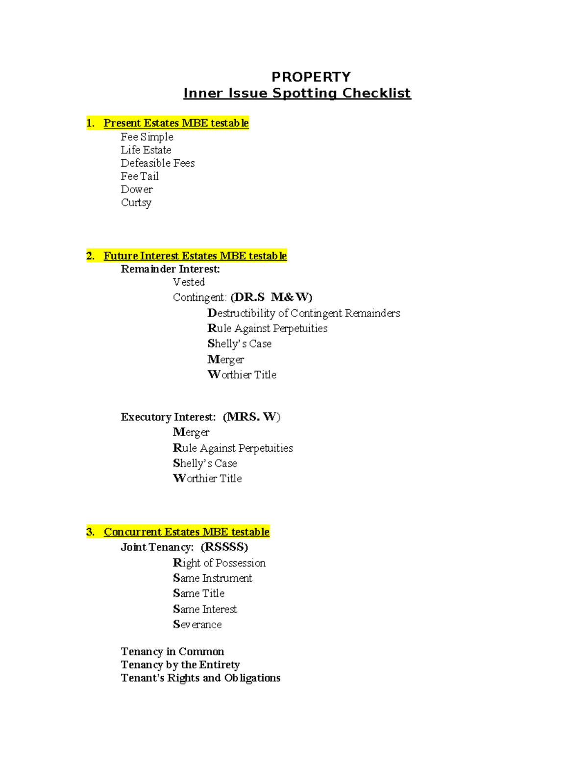 Property testable issues PROPERTY Inner Issue Spotting Checklist