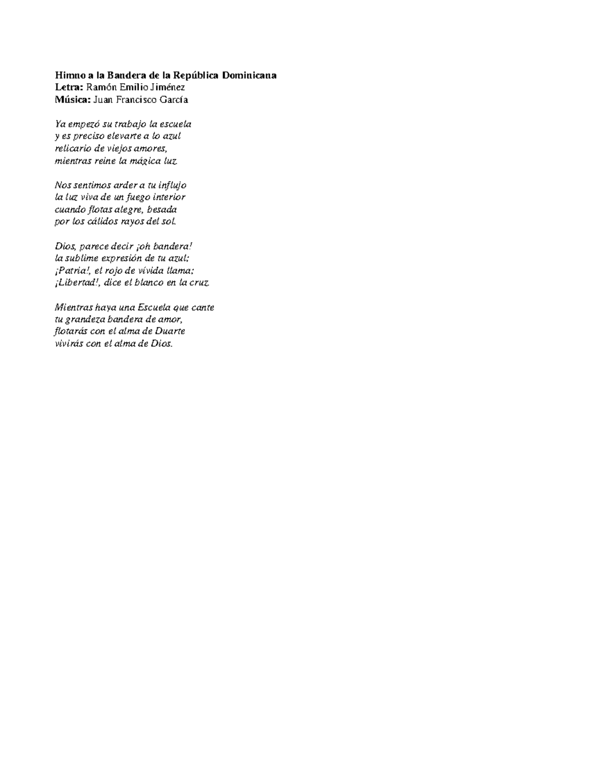 Letras Himno a la bandera - Himno a la Bandera de la República