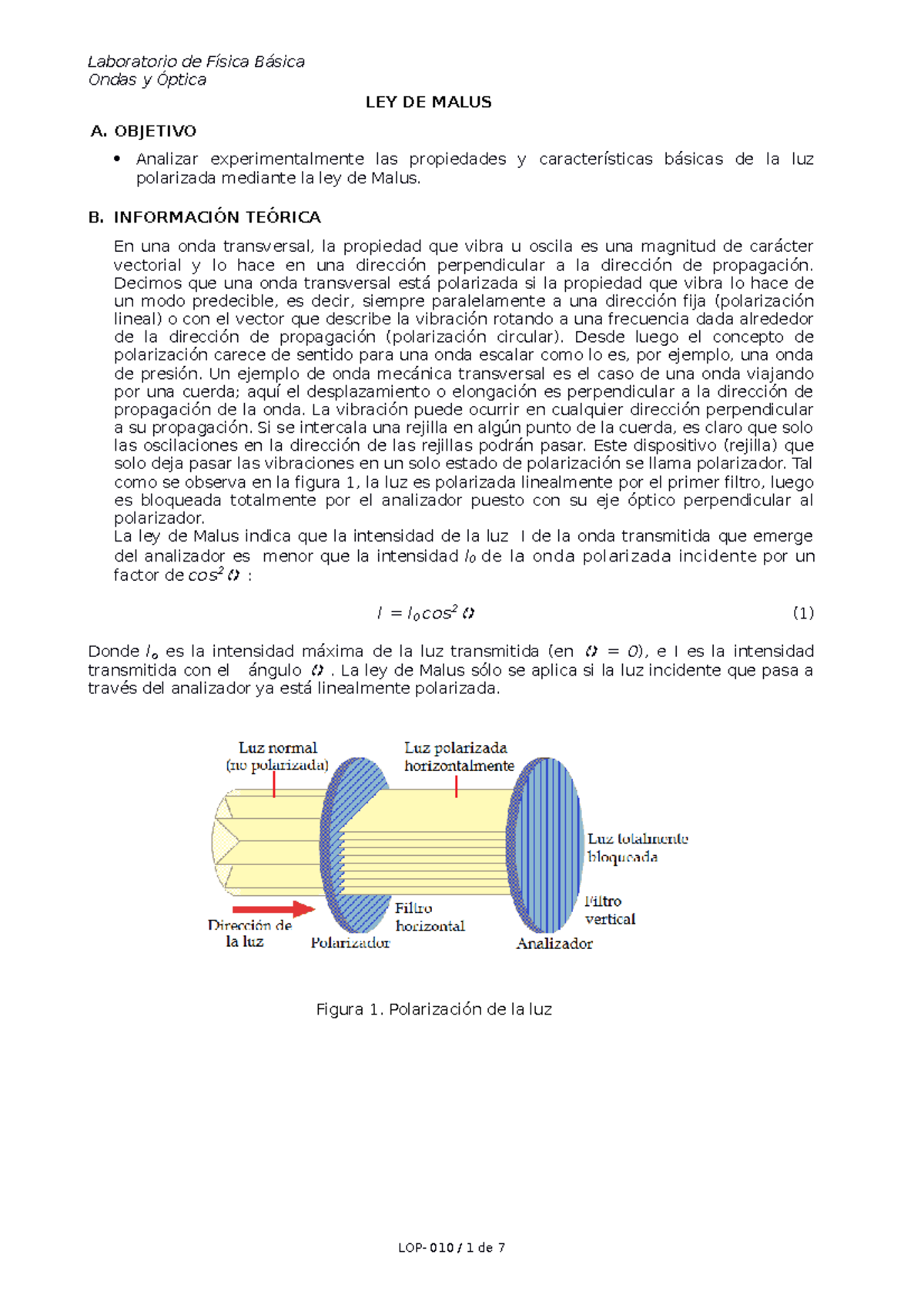 Guía 010 ley de malus1 laboratorio 4 Ondas y Óptica LEY DE MALUS A — free download