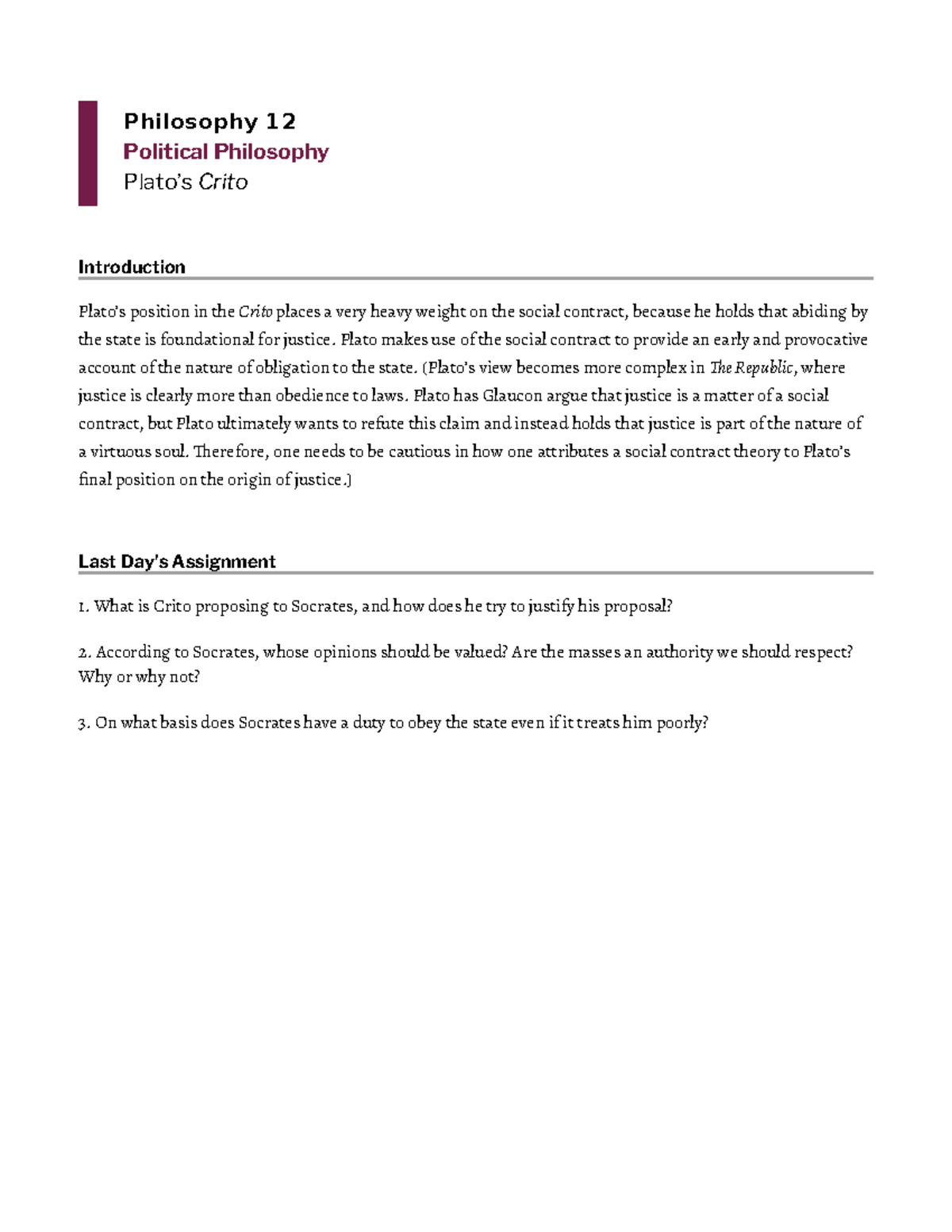 2 Plato S Crito Philosophy 12 Political Philosophy Plato S Crito
