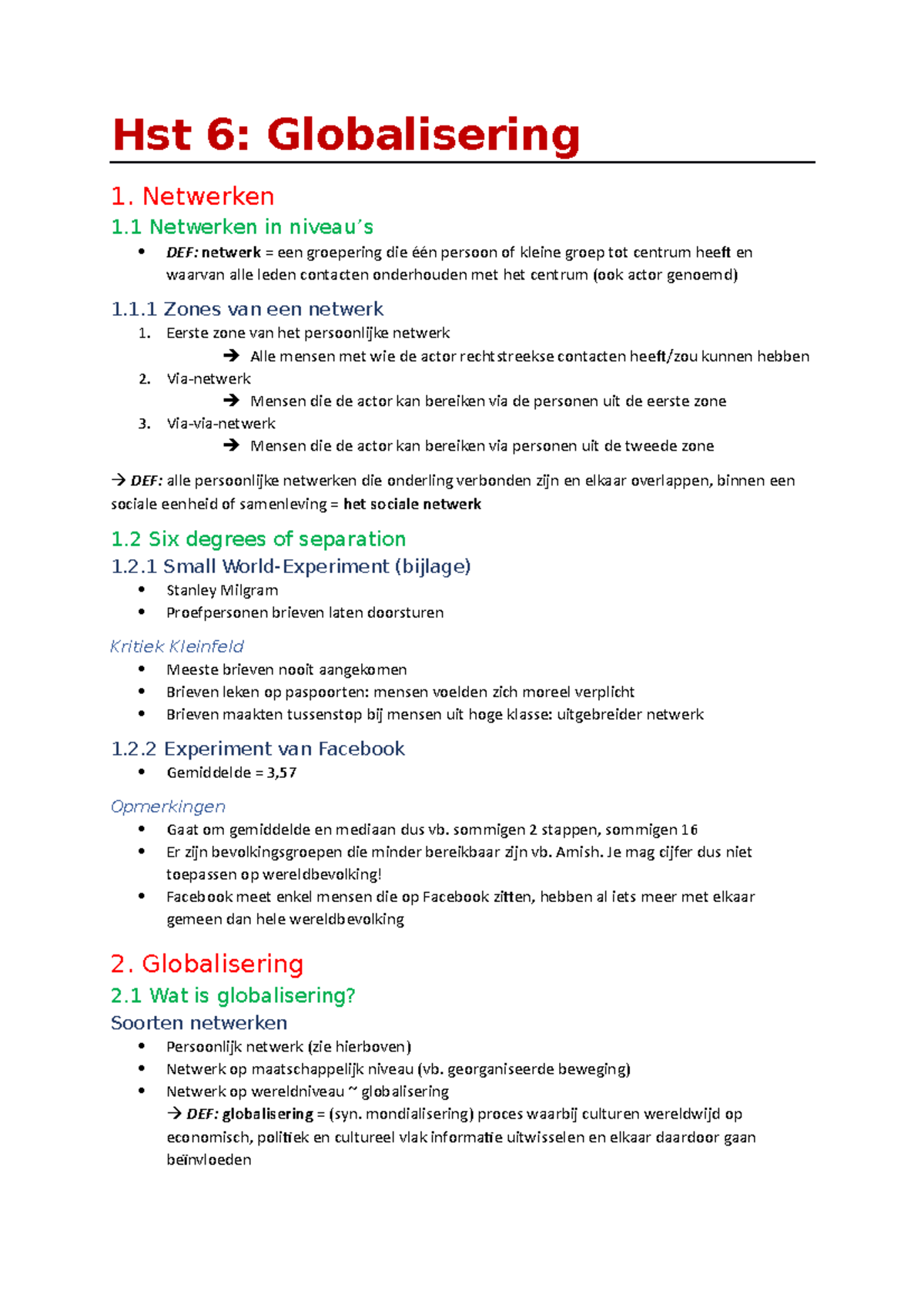 Hst 6 - Samenvatting Ppts - Hst 6: Globalisering 1. Netwerken 1 ...