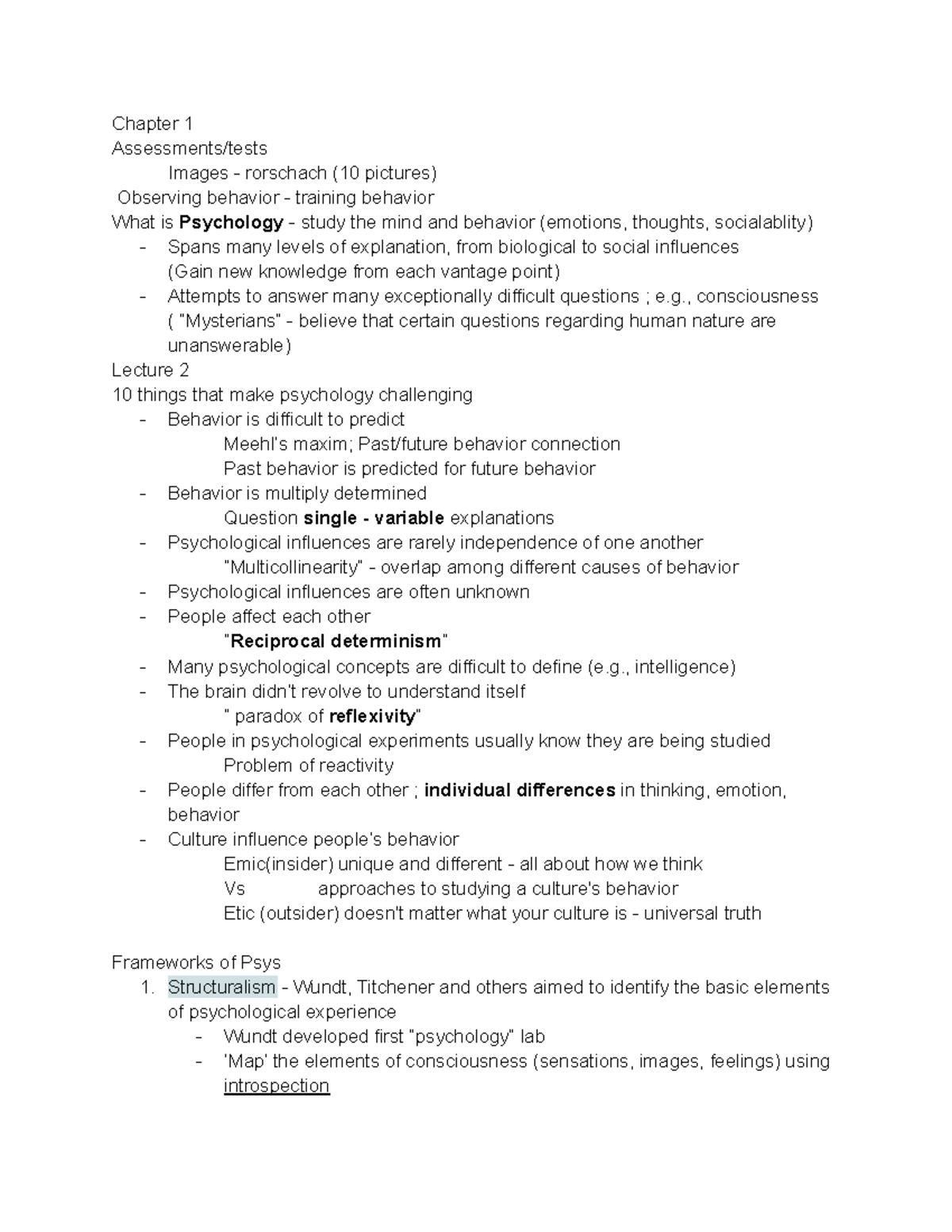 Psys 100 Notes Exam 1 - Johnathan D. Forbey is the Professor - Chapter ...