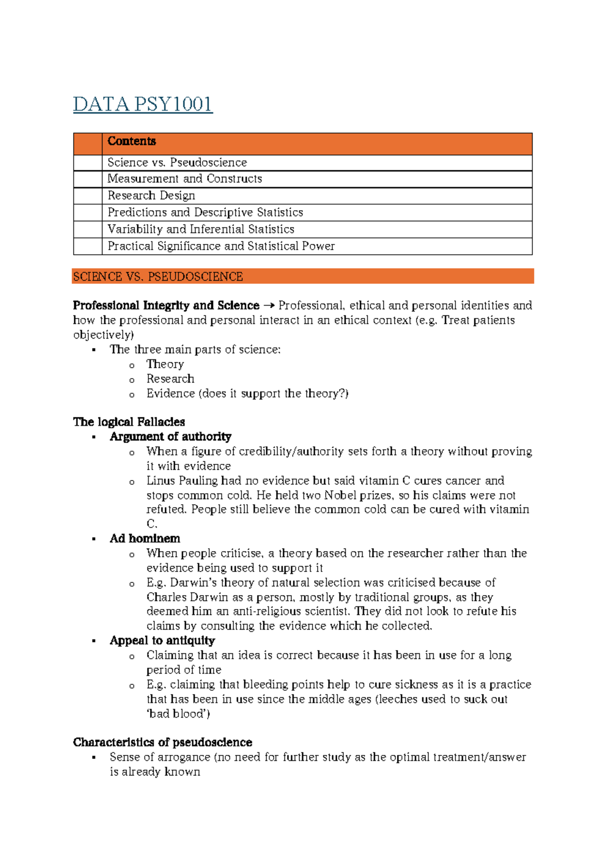 Psych 1001 Data Notes - PSYC1001 - DATA PSY § o o o § o o § o o § o o