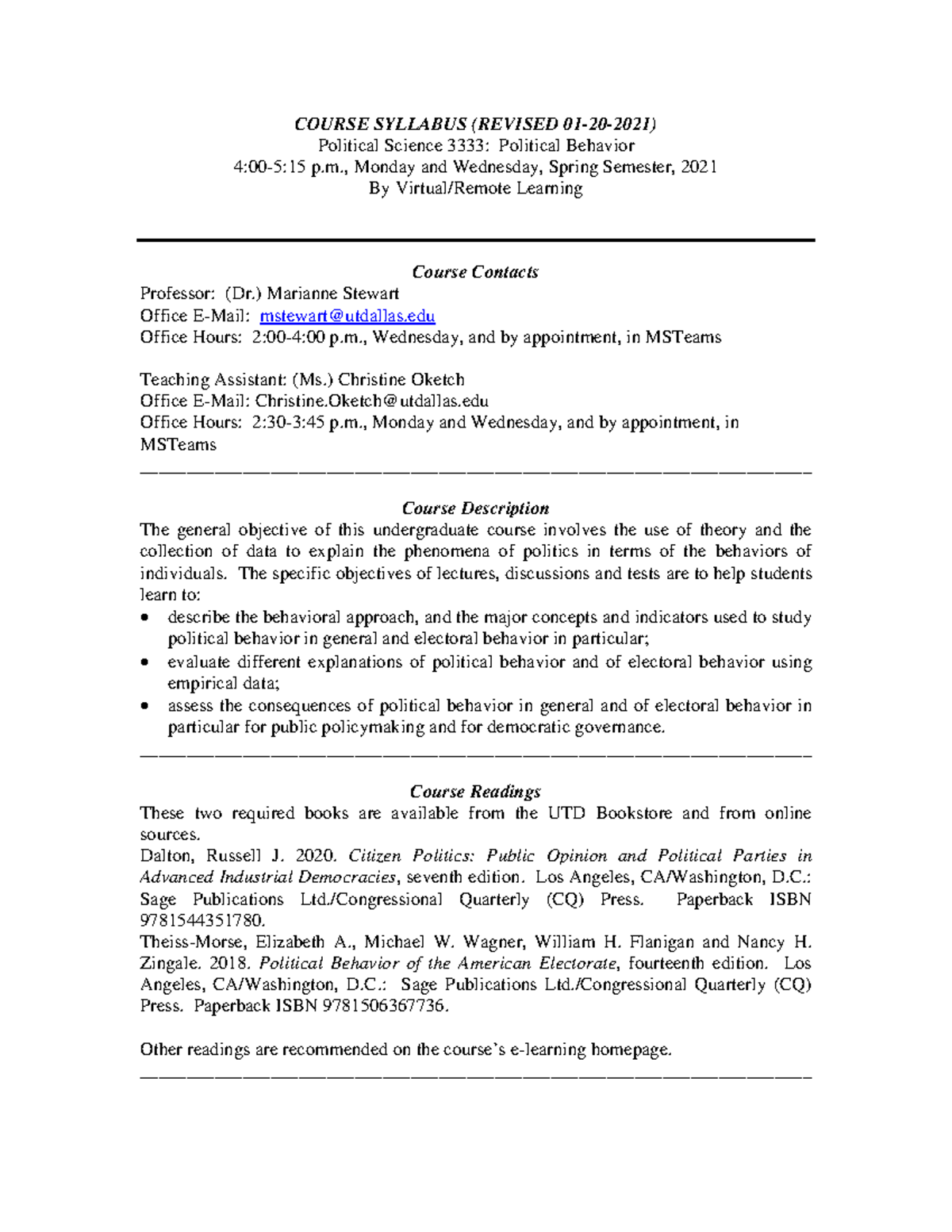 PSCI 3333 Syllabus.2021 Revised - COURSE SYLLABUS (REVISED 01-20-2021)  Political Science 3333: - StuDocu