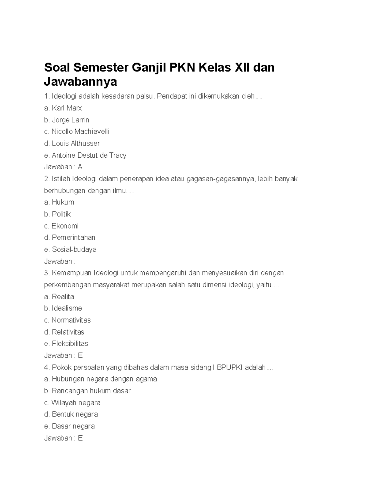 Soal Semester Ganjil PKN Kelas XII Dan Jawabannya - Soal Semester ...