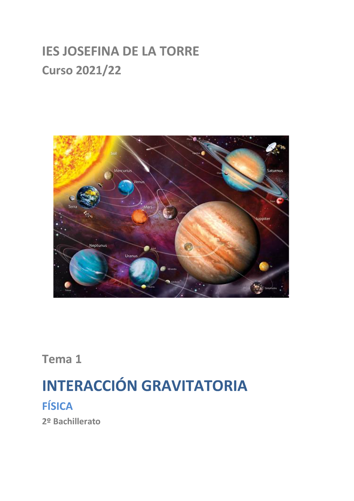 Tema 1. Interacción Gravitatoria - IES JOSEFINA DE LA TORRE Curso 2021 ...