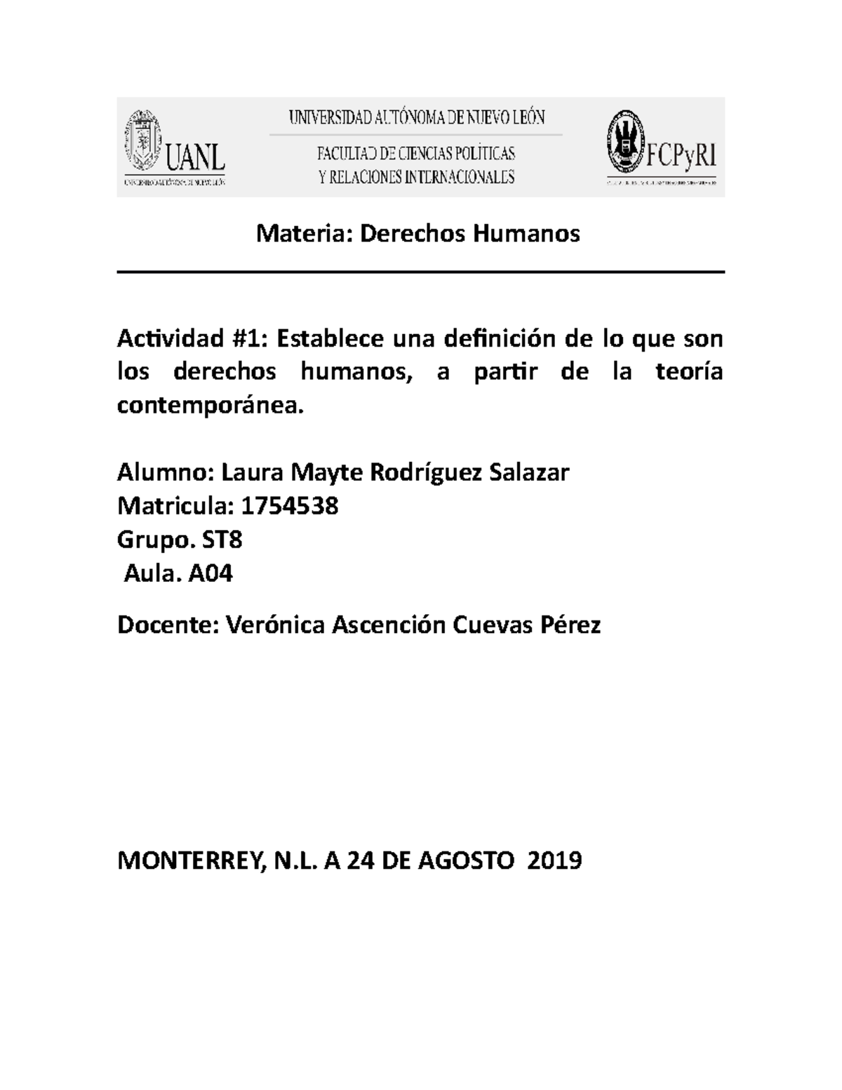 Derechos Humanos Actividad 1 Final - Materia: Derechos Humanos ...