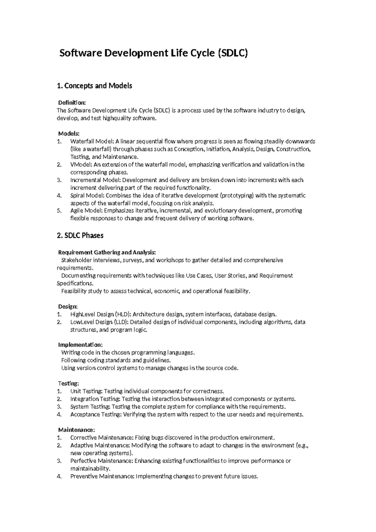 Software Development Life Cycle - Concepts and Models Definition: The ...