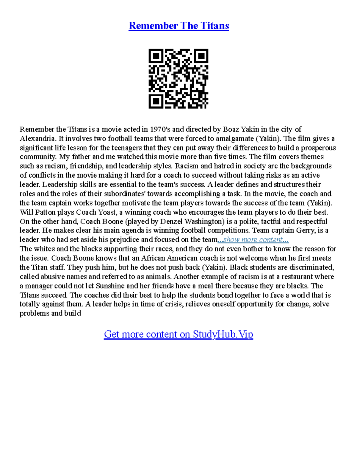 Remember The Titans Essay Remember The Titans Remember the Titans is