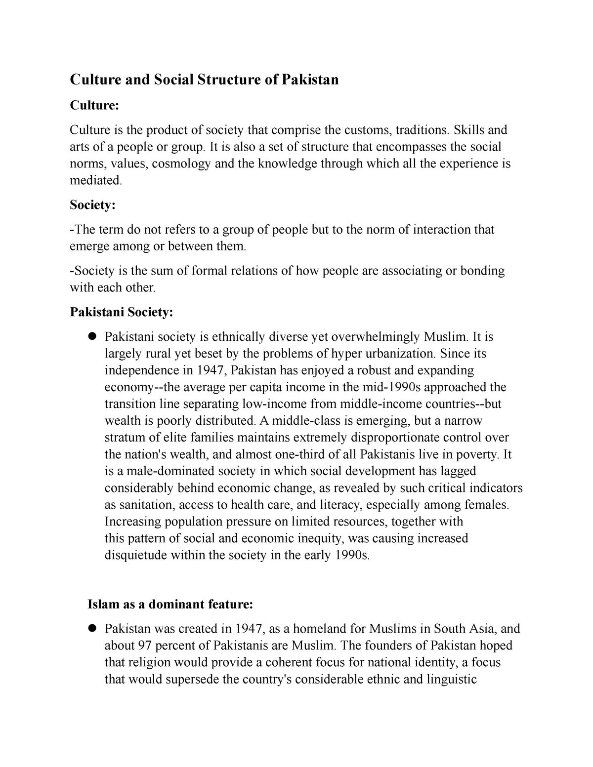 essay on social structure of pakistan