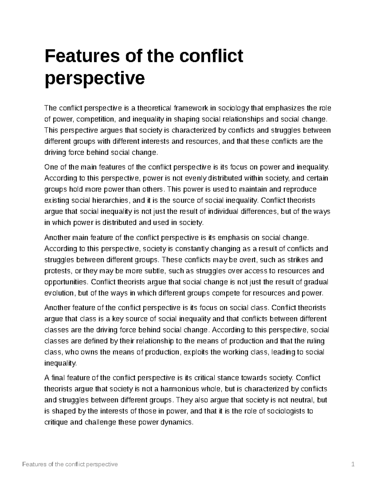 conflict perspective in sociology essay