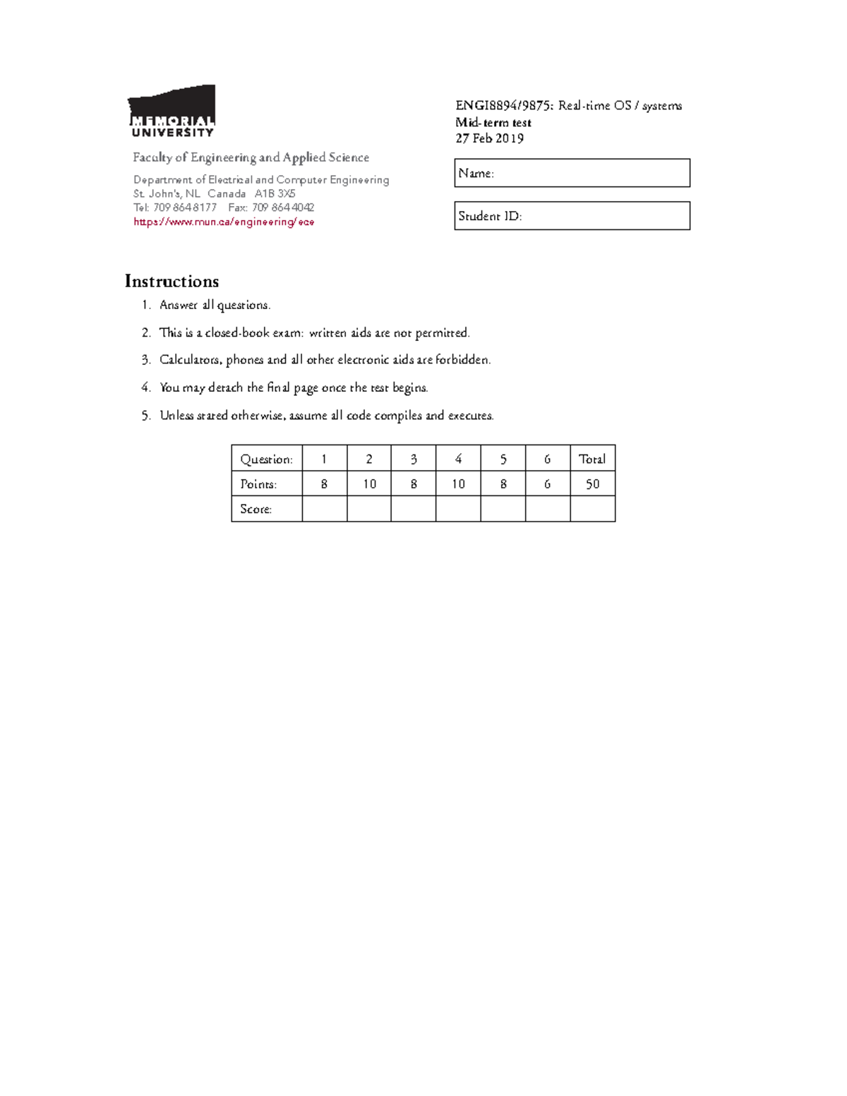 2020 Midterm Midterm Exams Faculty Of Engineering And Applied Science Department Of 2020 Midterm Midterm Exams Faculty Of Engineering And Applied Science Department Of