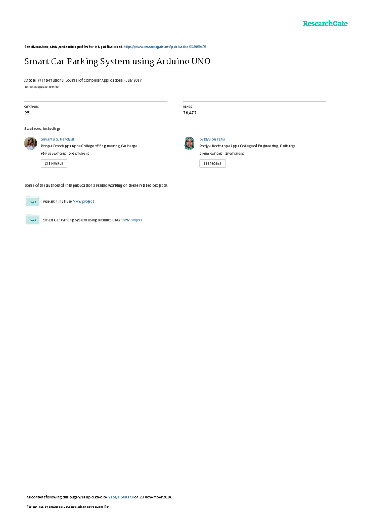 Smart Car Parking System using Arduino UNO - Nandyal Poojya Doddappa ...
