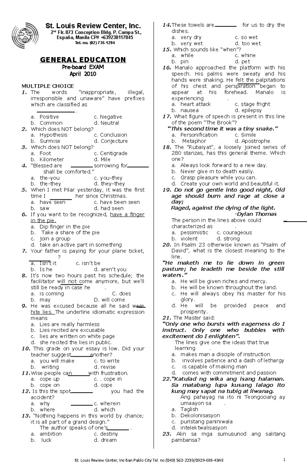 GEN ED - Notes - St. Louis Review Center, Inc. 2 nd Flr. 873 Conception ...