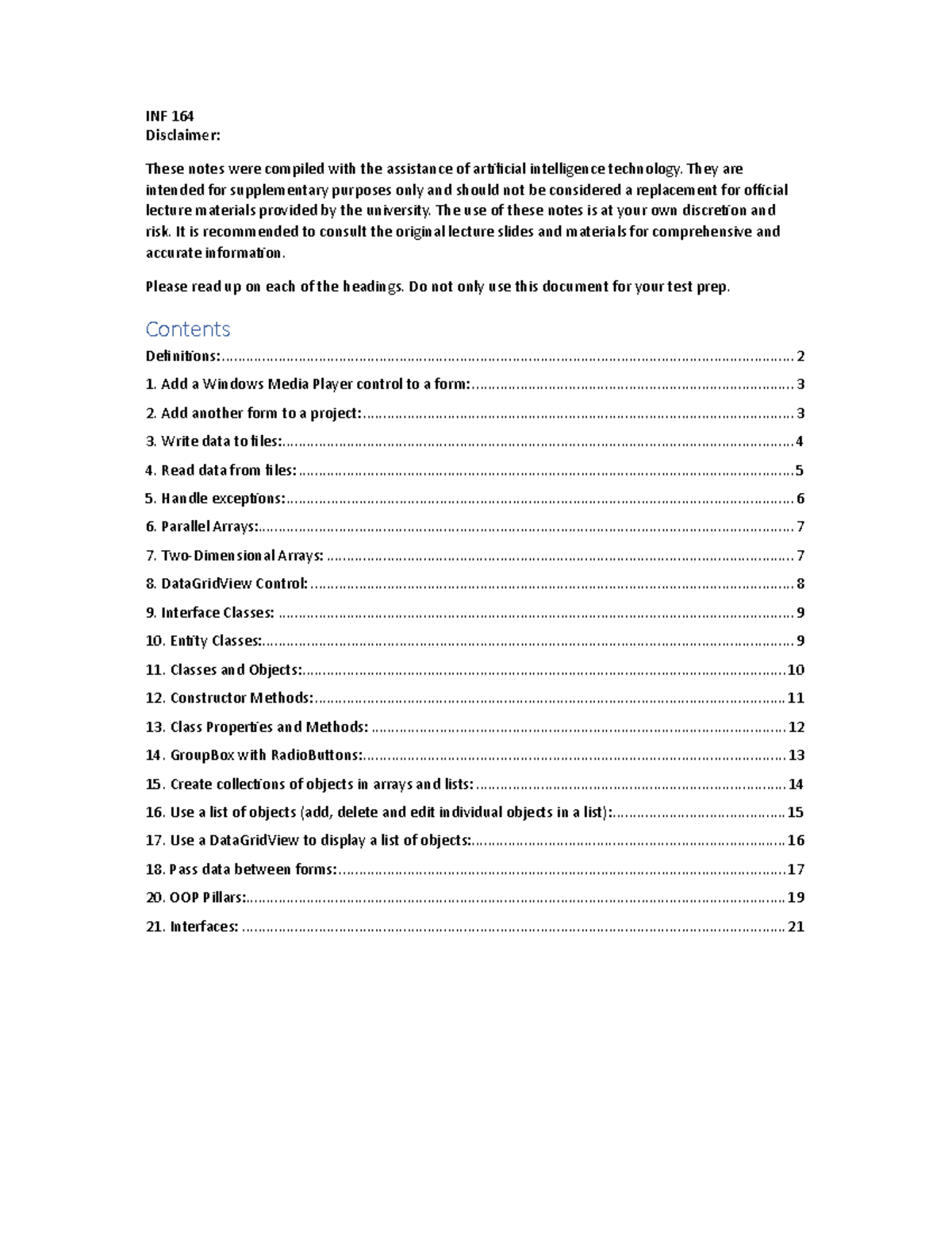 INF164 Notes c# - INF 164 Disclaimer: These notes were compiled with ...