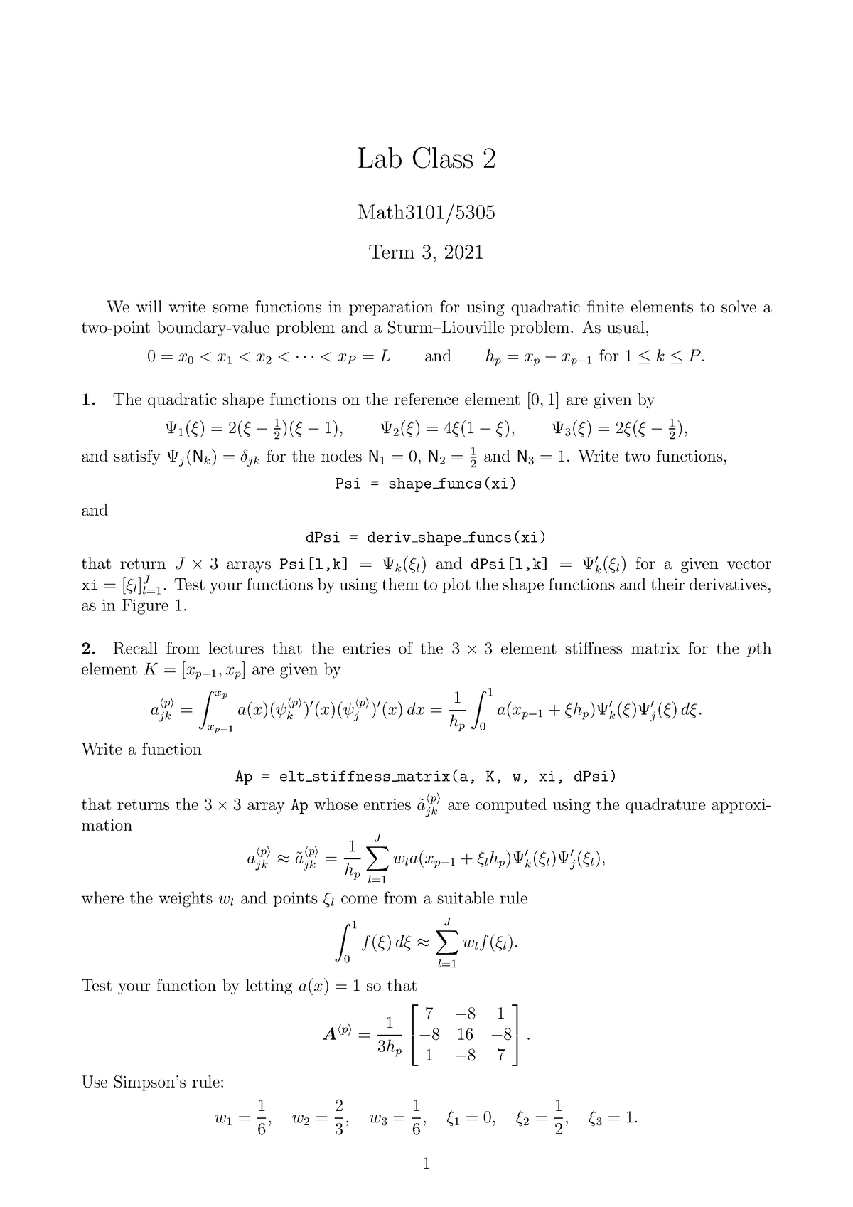 Lab2 assignment tutorial - Lab Class 2 Math3101/ Term 3, 2021 We will ...