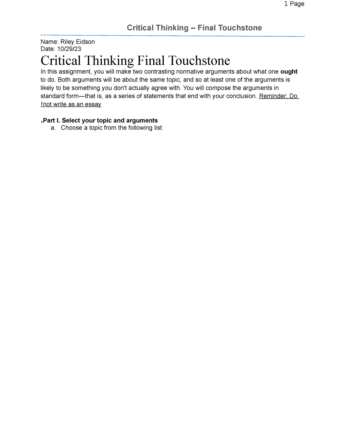 critical thinking touchstone 4