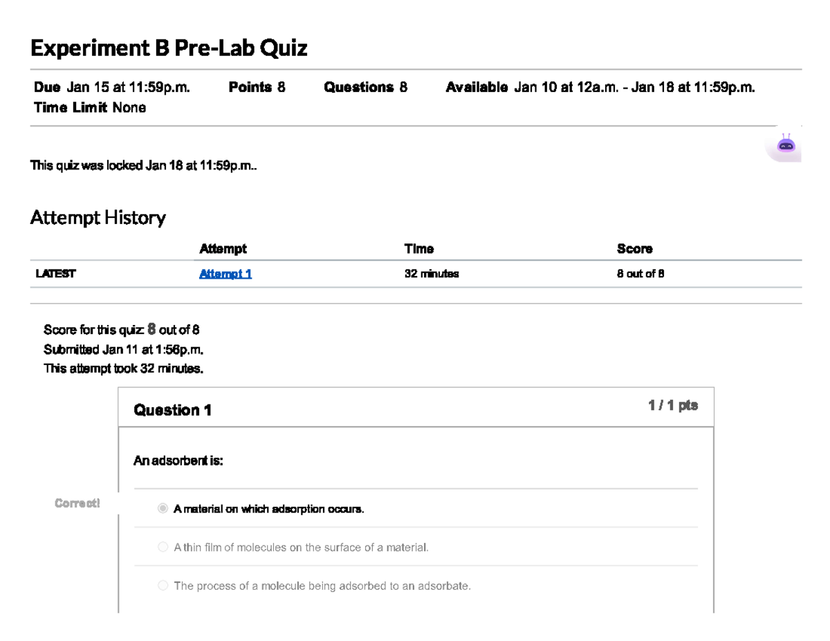 Experiment B Lab Quiz - CHBE 264 - Studocu