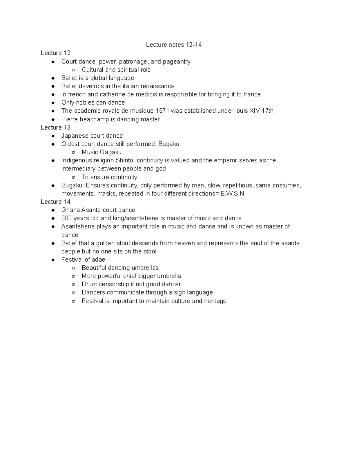 Dance 45 exam lecture notes 1214 Lecture notes 12 Lecture 12 Court