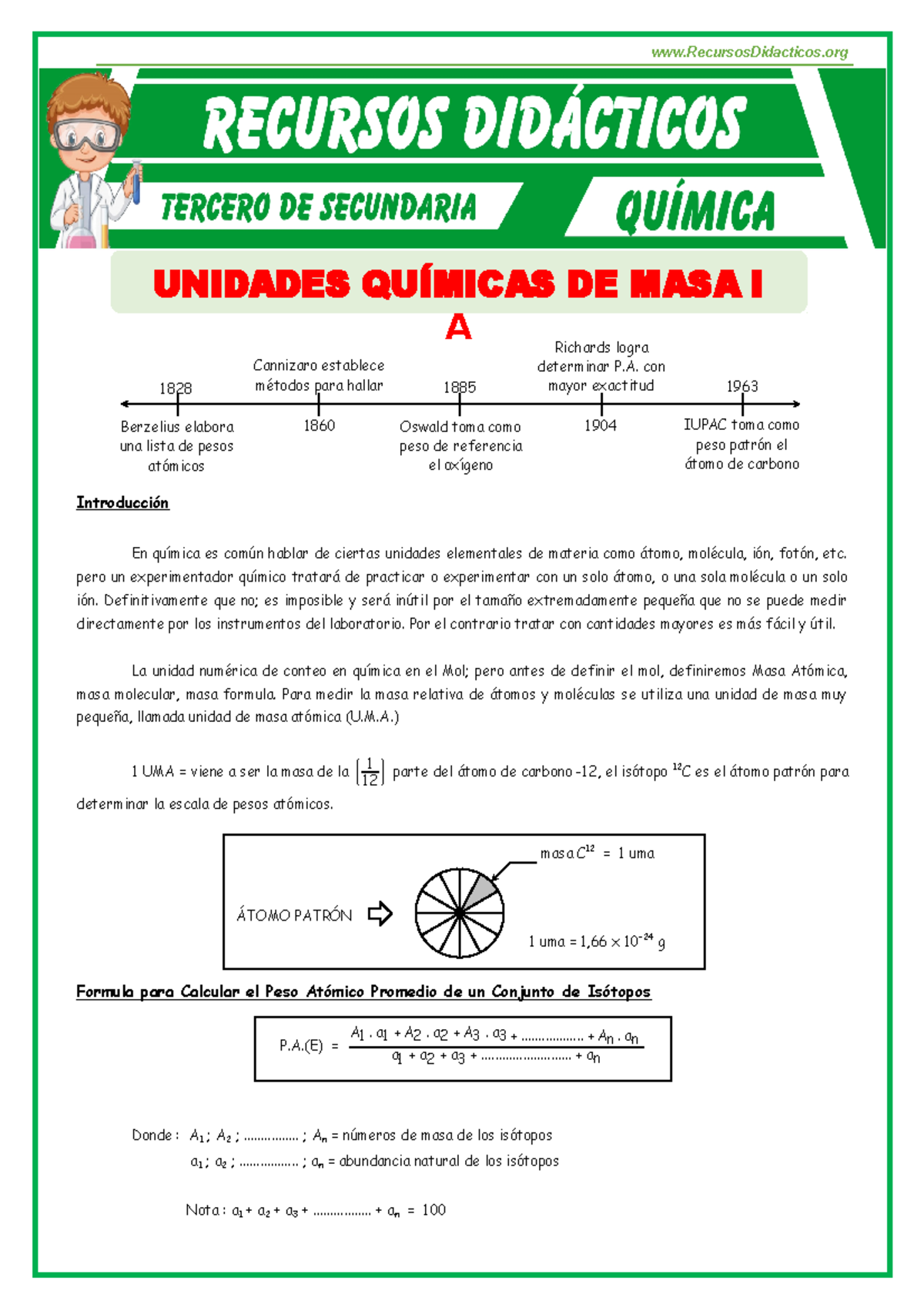 Introduccion De Las Unidades Quimicas De Masa Para Tercero De ...