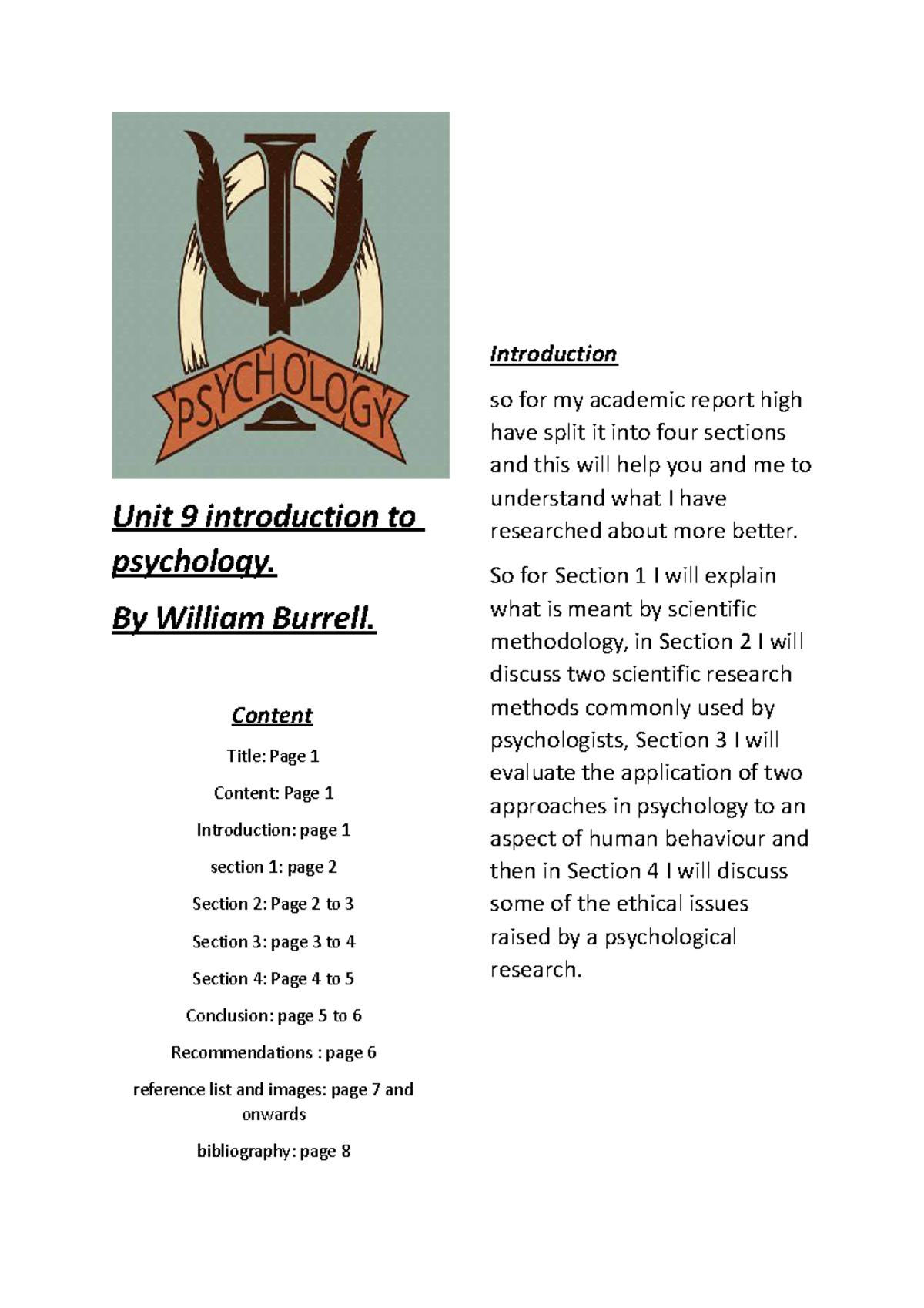 UNIT 9 introduction to phycology - Unit 9 introduction to psychology ...