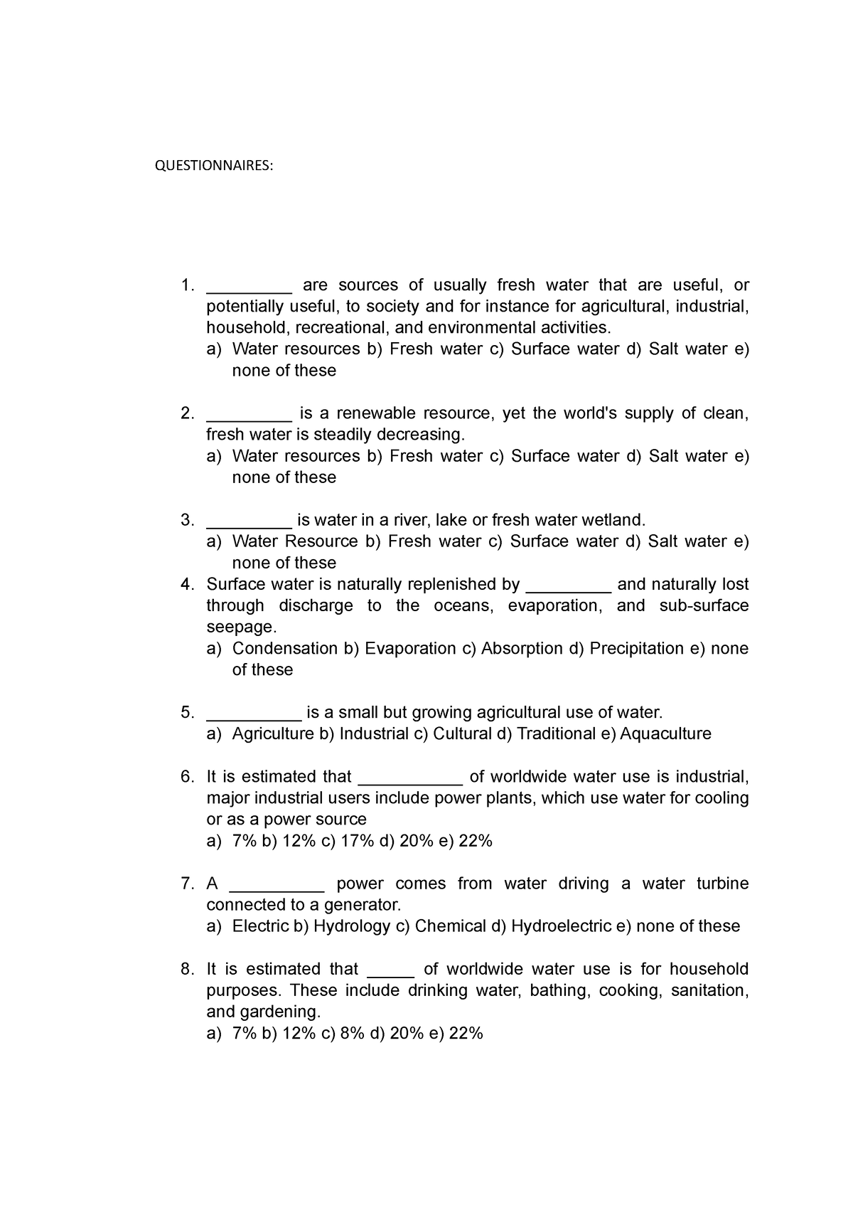 engineering questionnaire dissertation