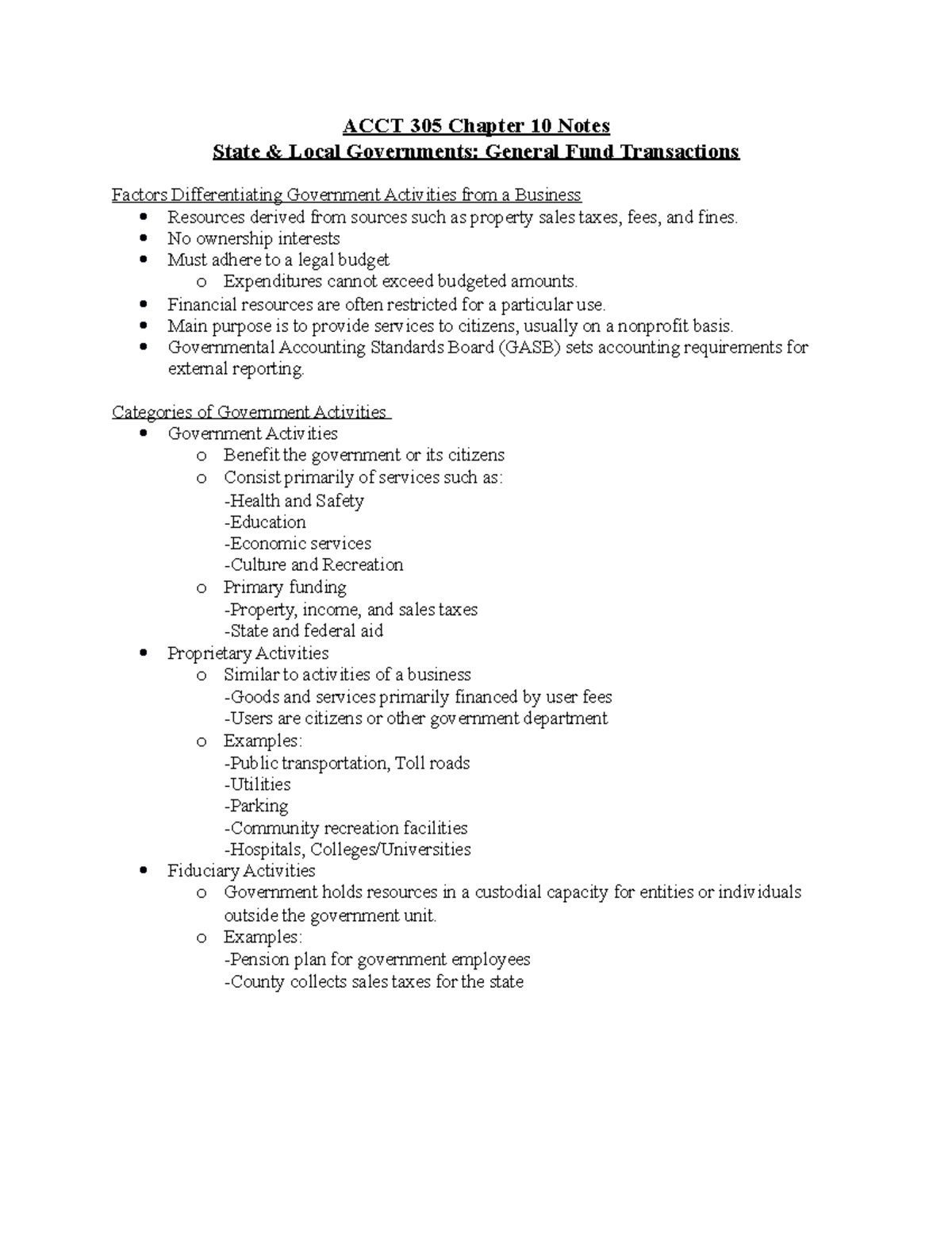 ACCT 305 Chapter 10 Notes - ACCT 305 Chapter 10 Notes State & Local ...