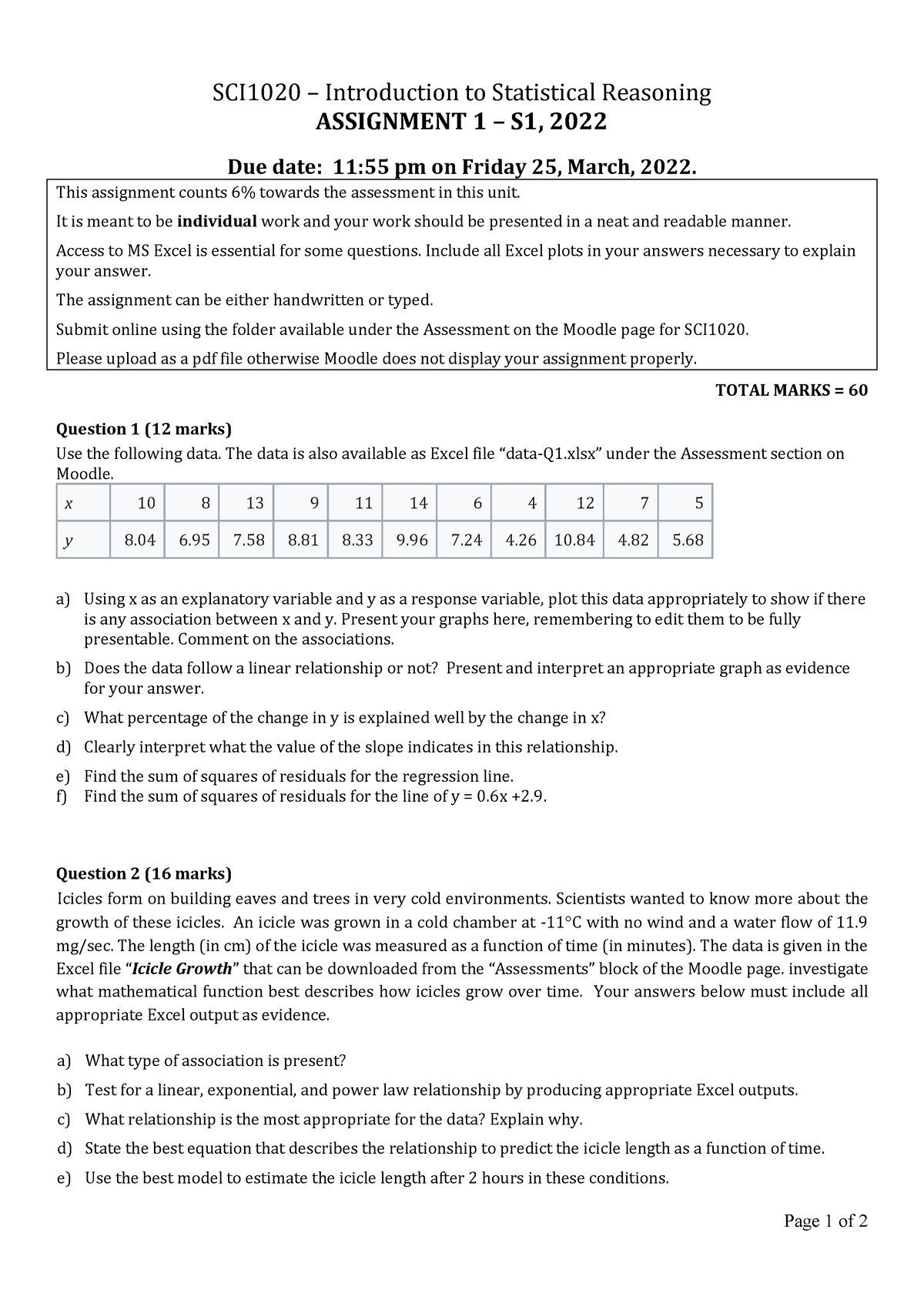 Assignment 1-2022-S1 - Lecture Notes - Page 1 Of 2 SCI1020 ...